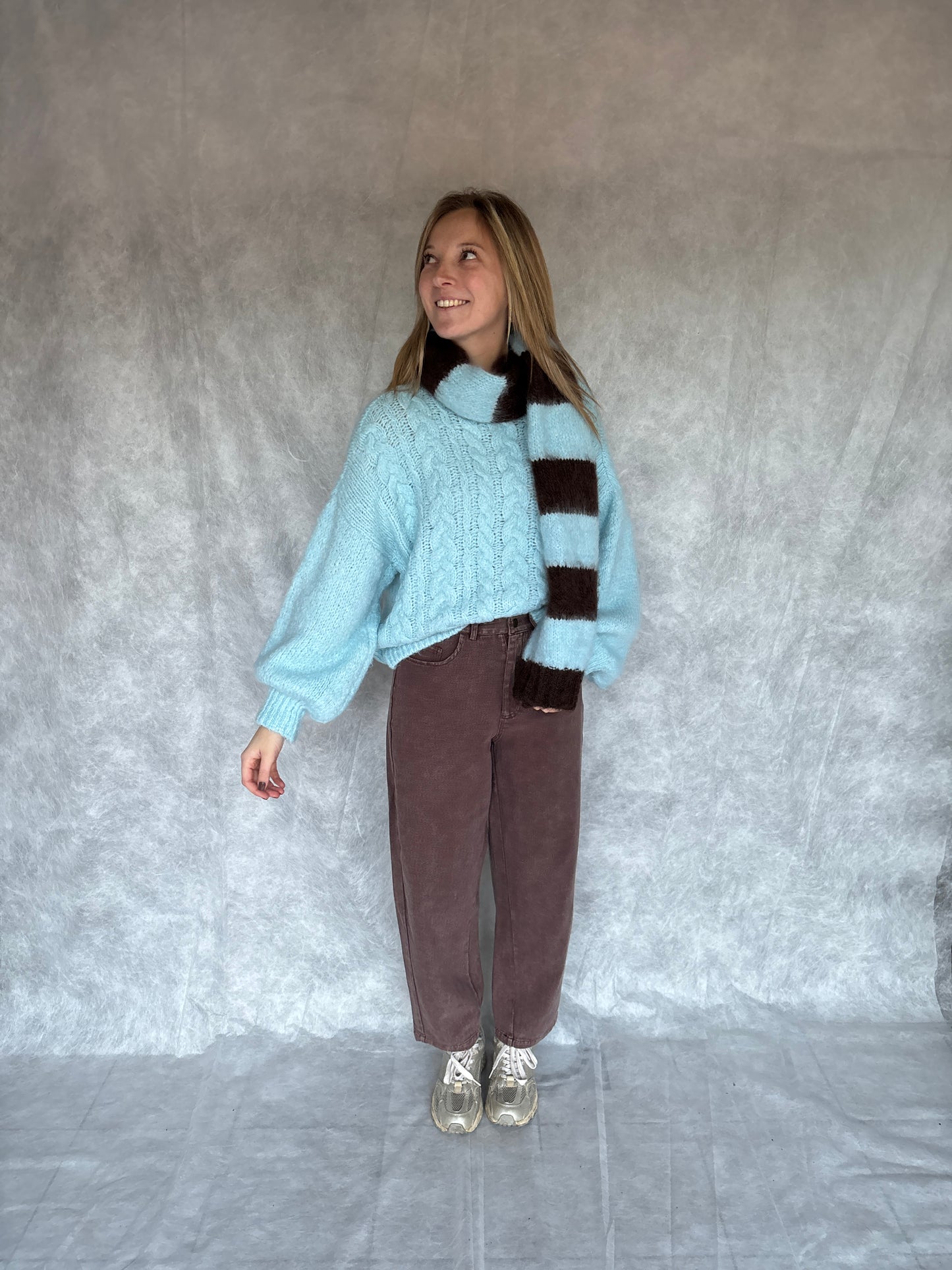 Nell sjaal - bruin/lichtblauw