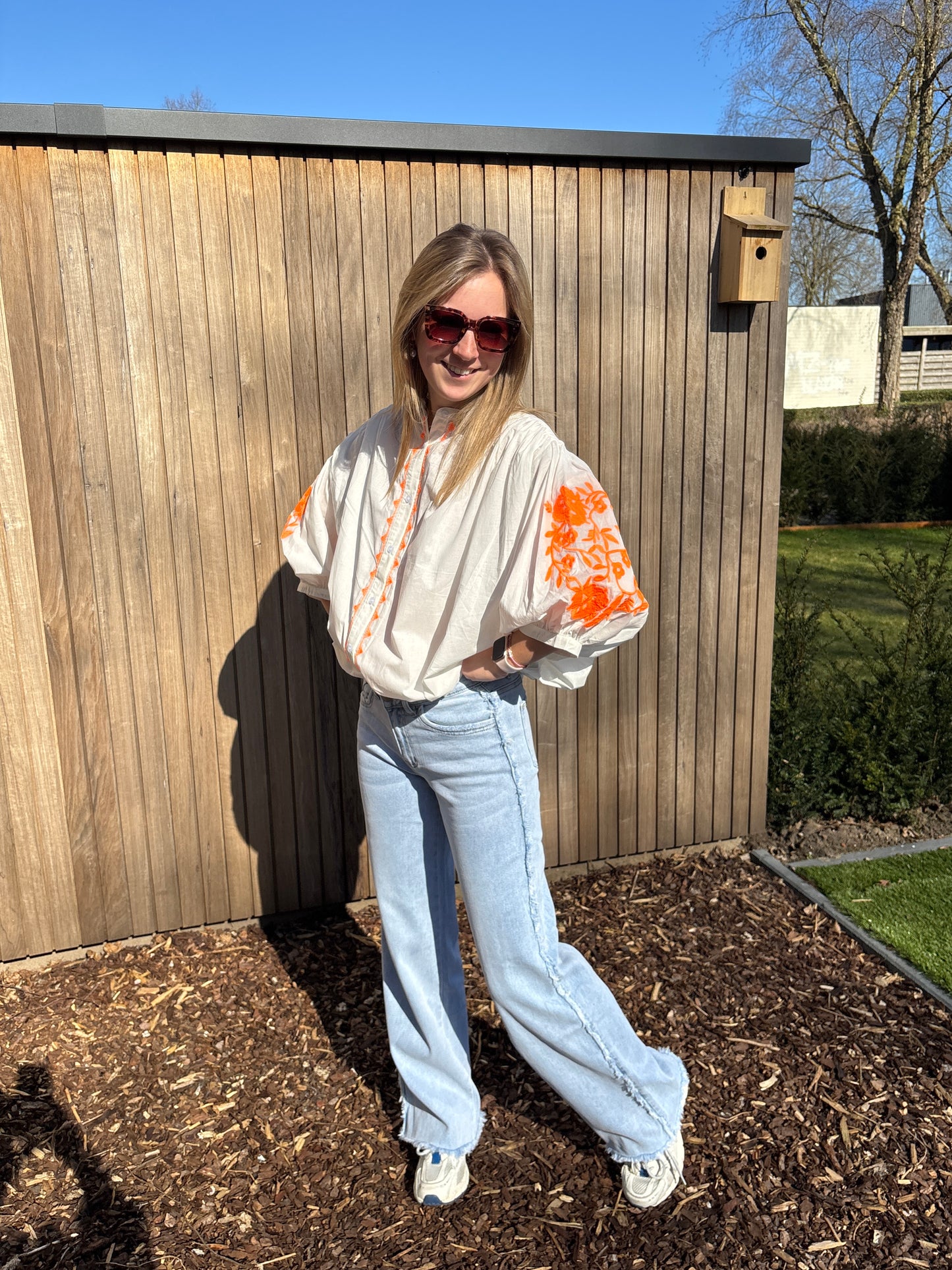 Liva blouse - wit/oranje