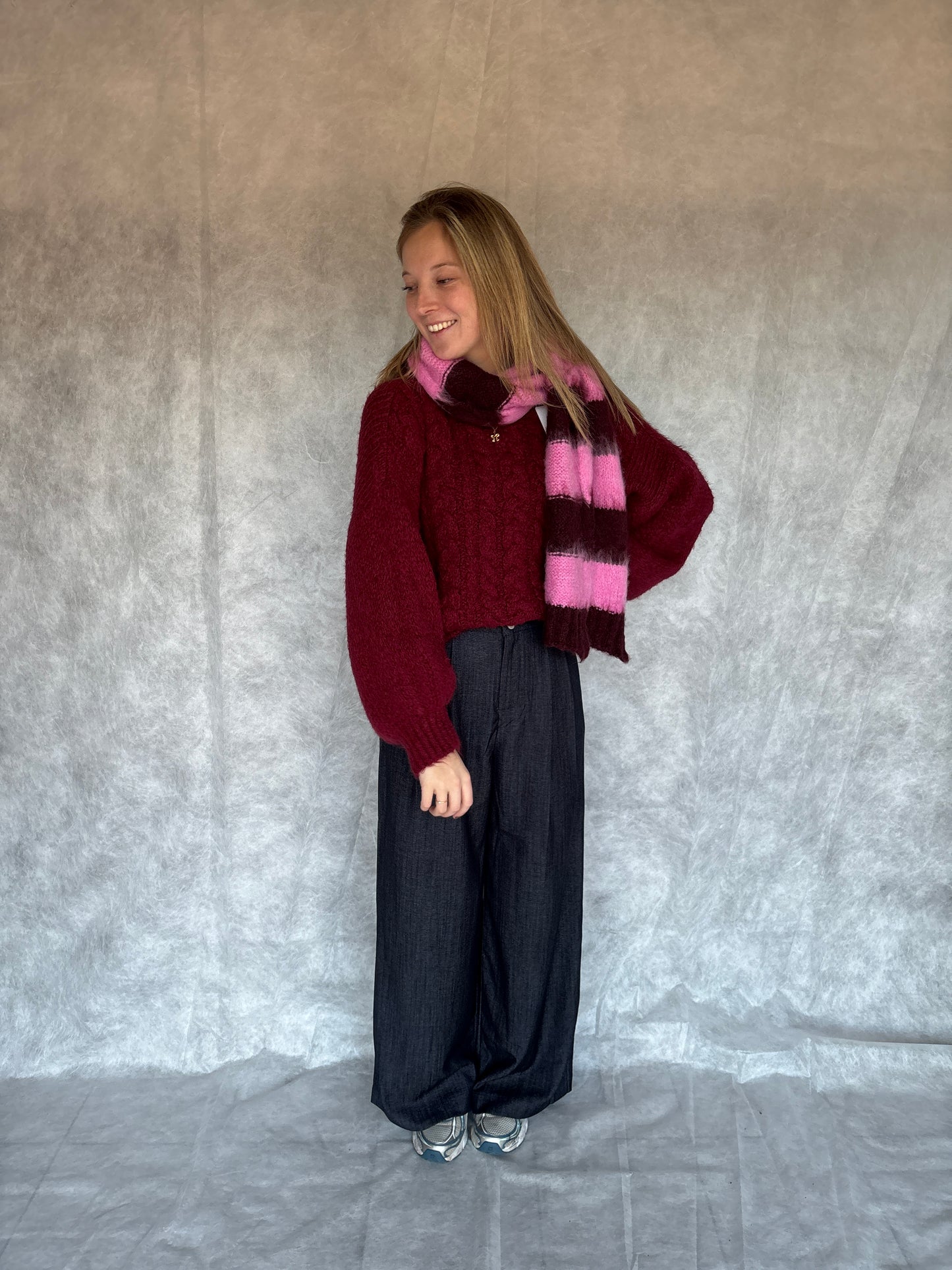 Nell sjaal - bordeaux/roze