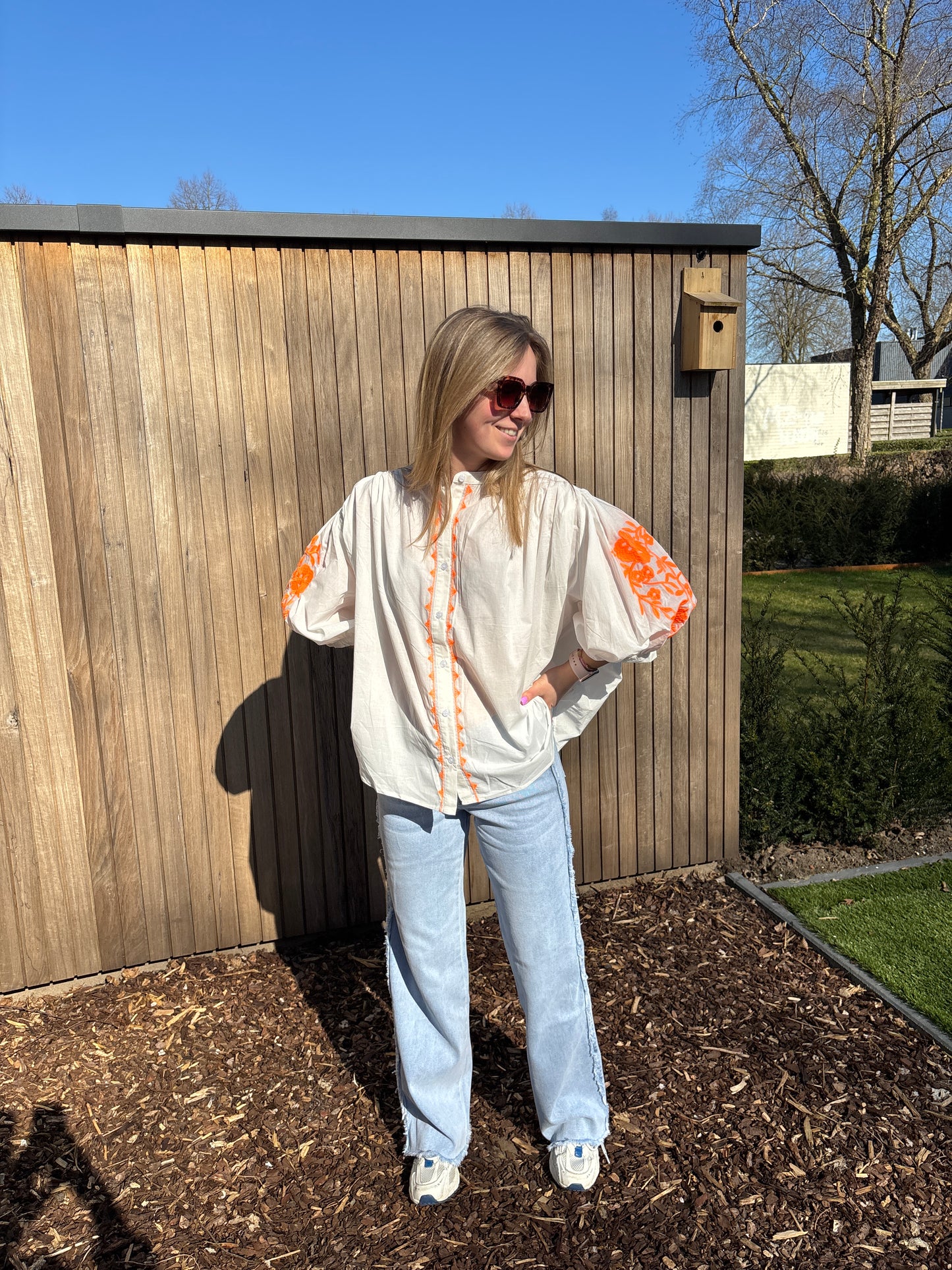 Liva blouse - wit/oranje