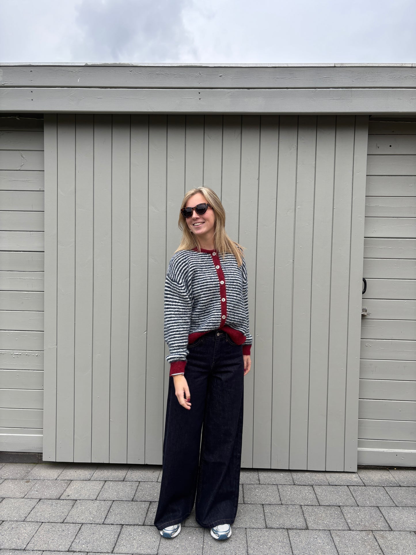 Holly cardigan - donkerblauw/bordeaux