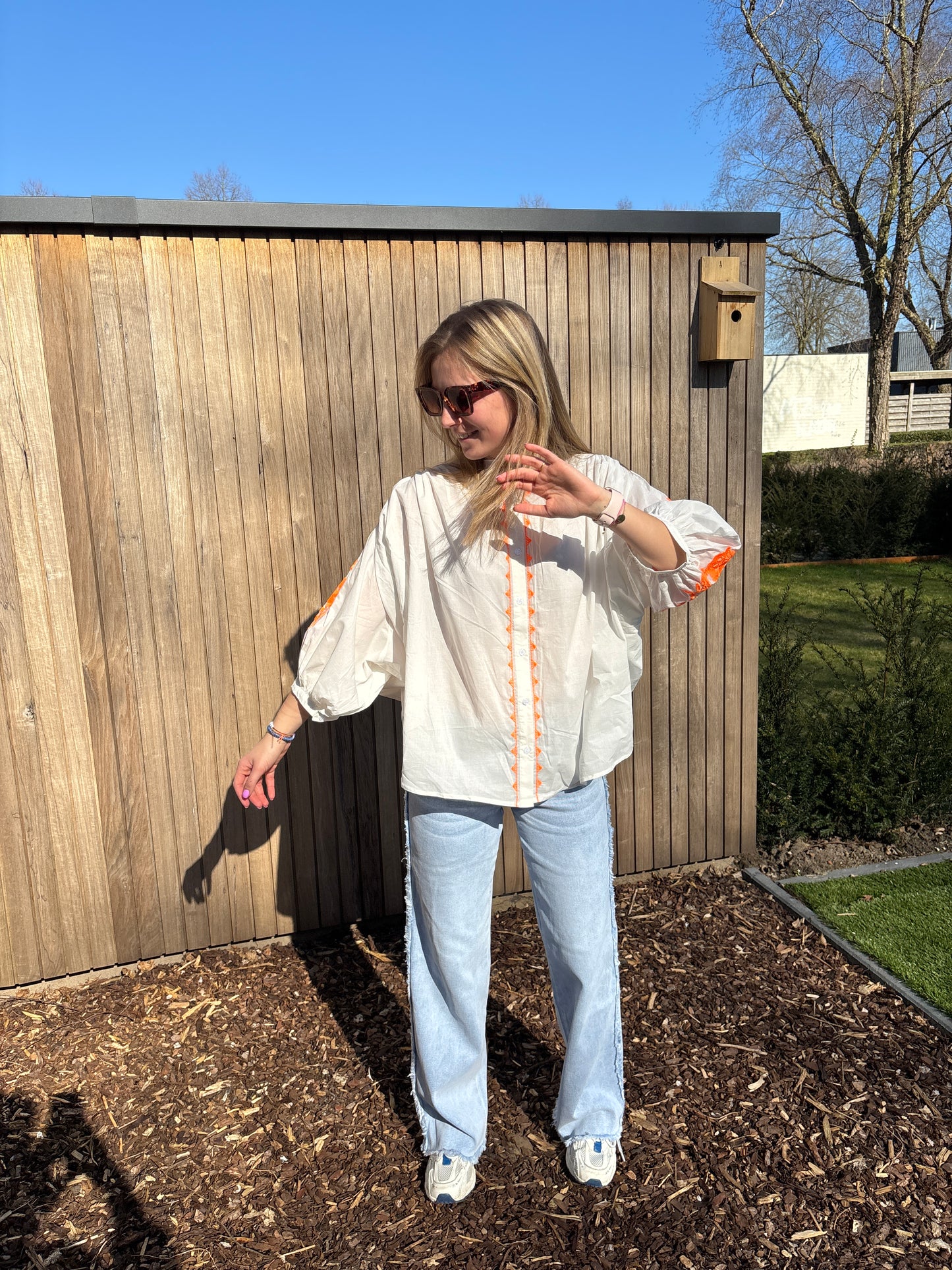 Liva blouse - wit/oranje