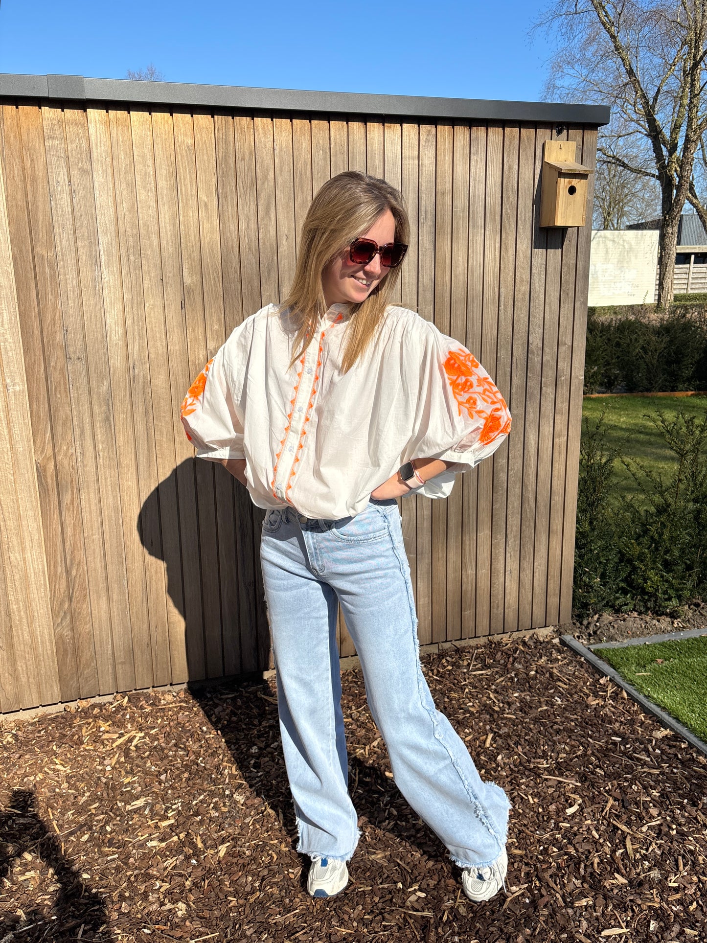 Liva blouse - wit/oranje
