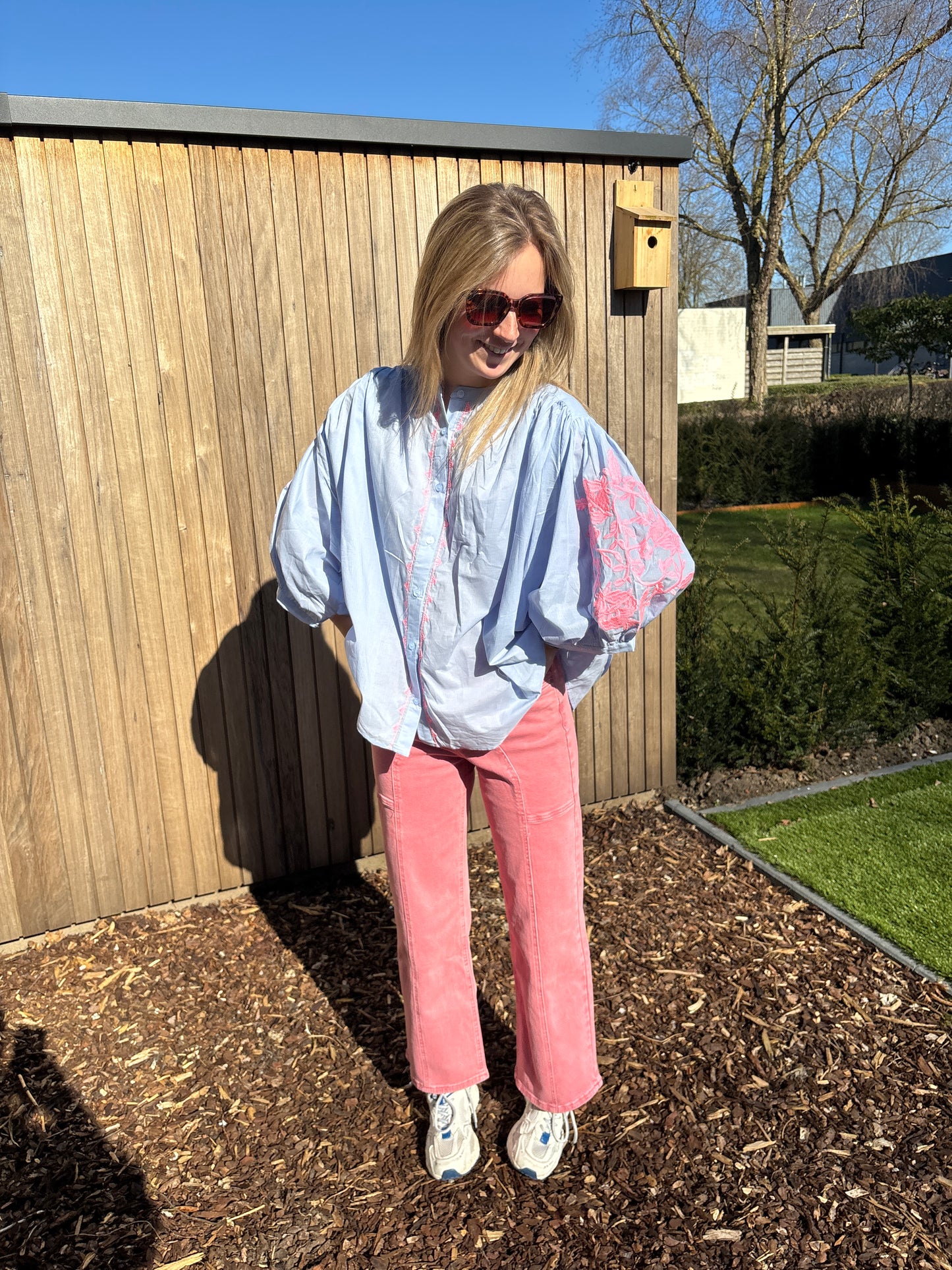 Liva blouse - blauw/roze