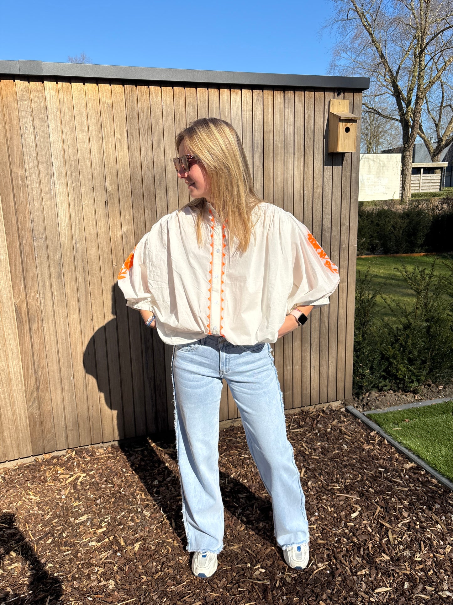 Liva blouse - wit/oranje
