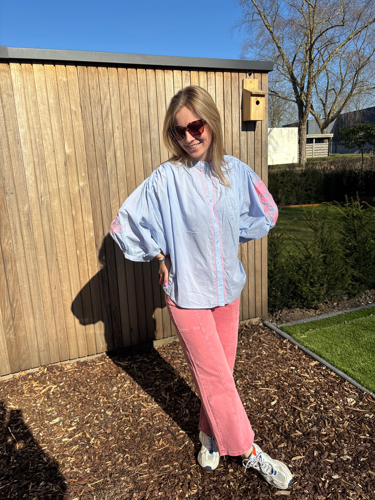Liva blouse - blauw/roze