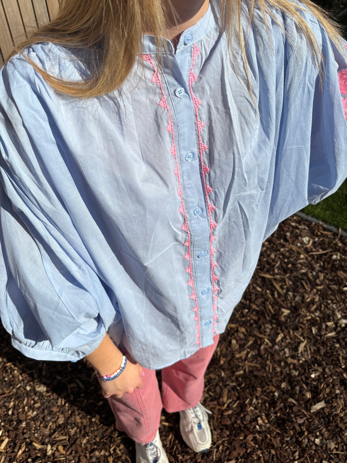 Liva blouse - blauw/roze