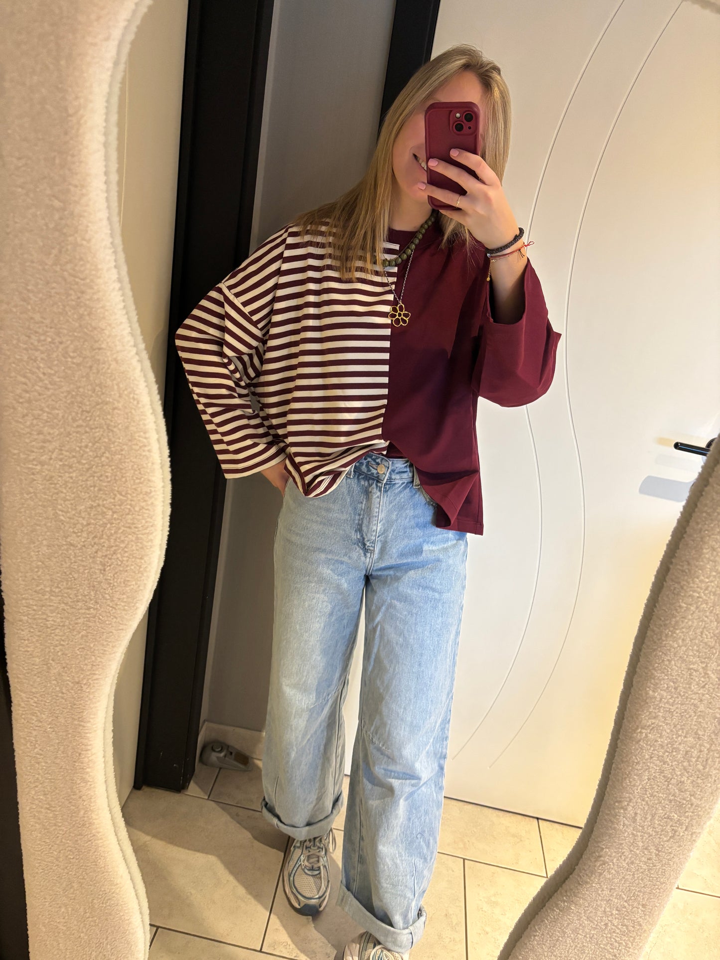 Billy longsleeve - bordeaux/wit