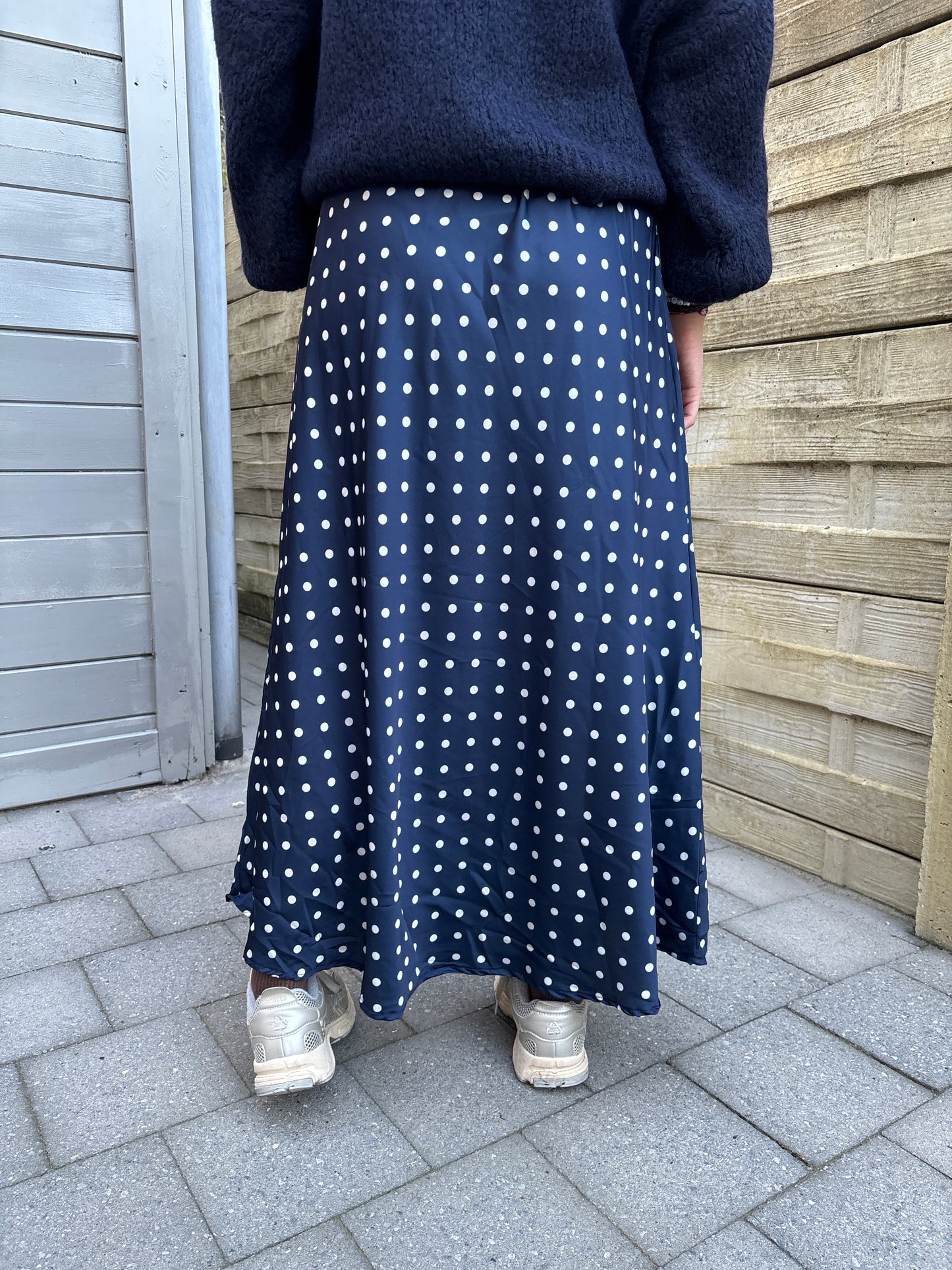Polka satijnen rok - donkerblauw