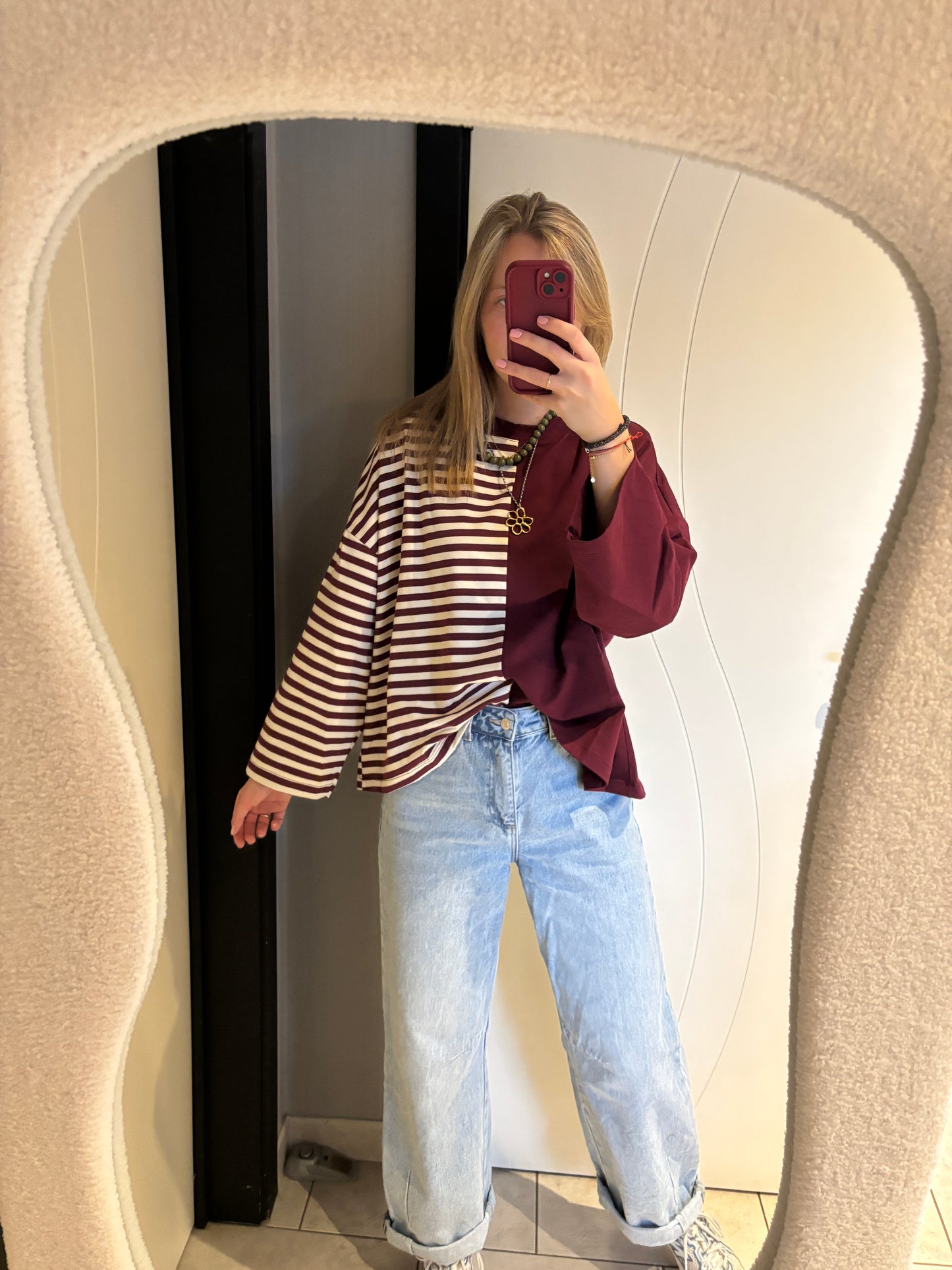Billy longsleeve - bordeaux/wit