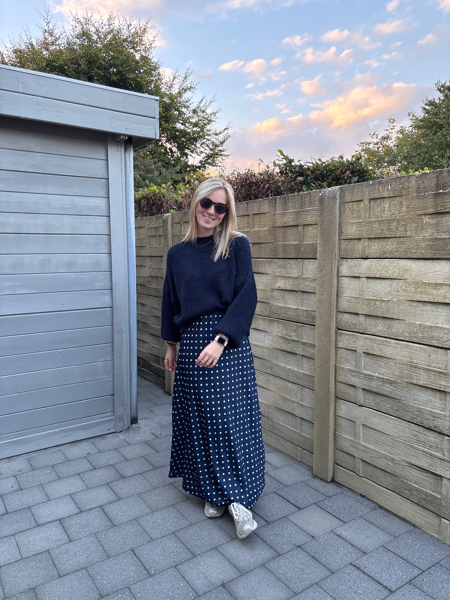 Polka satijnen rok - donkerblauw