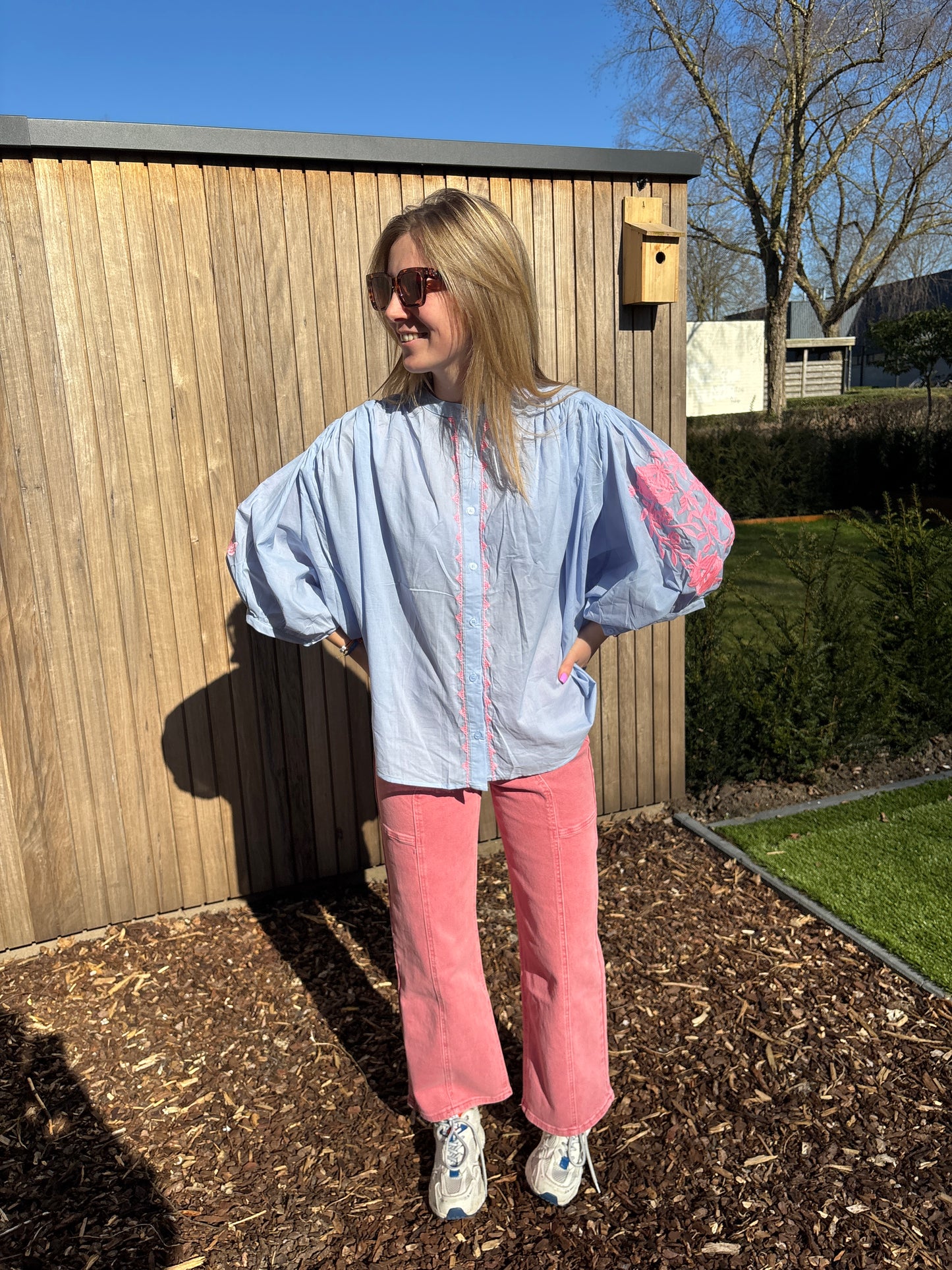 Liva blouse - blauw/roze