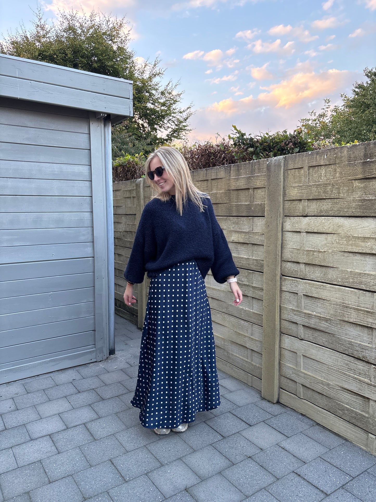 Polka satijnen rok - donkerblauw
