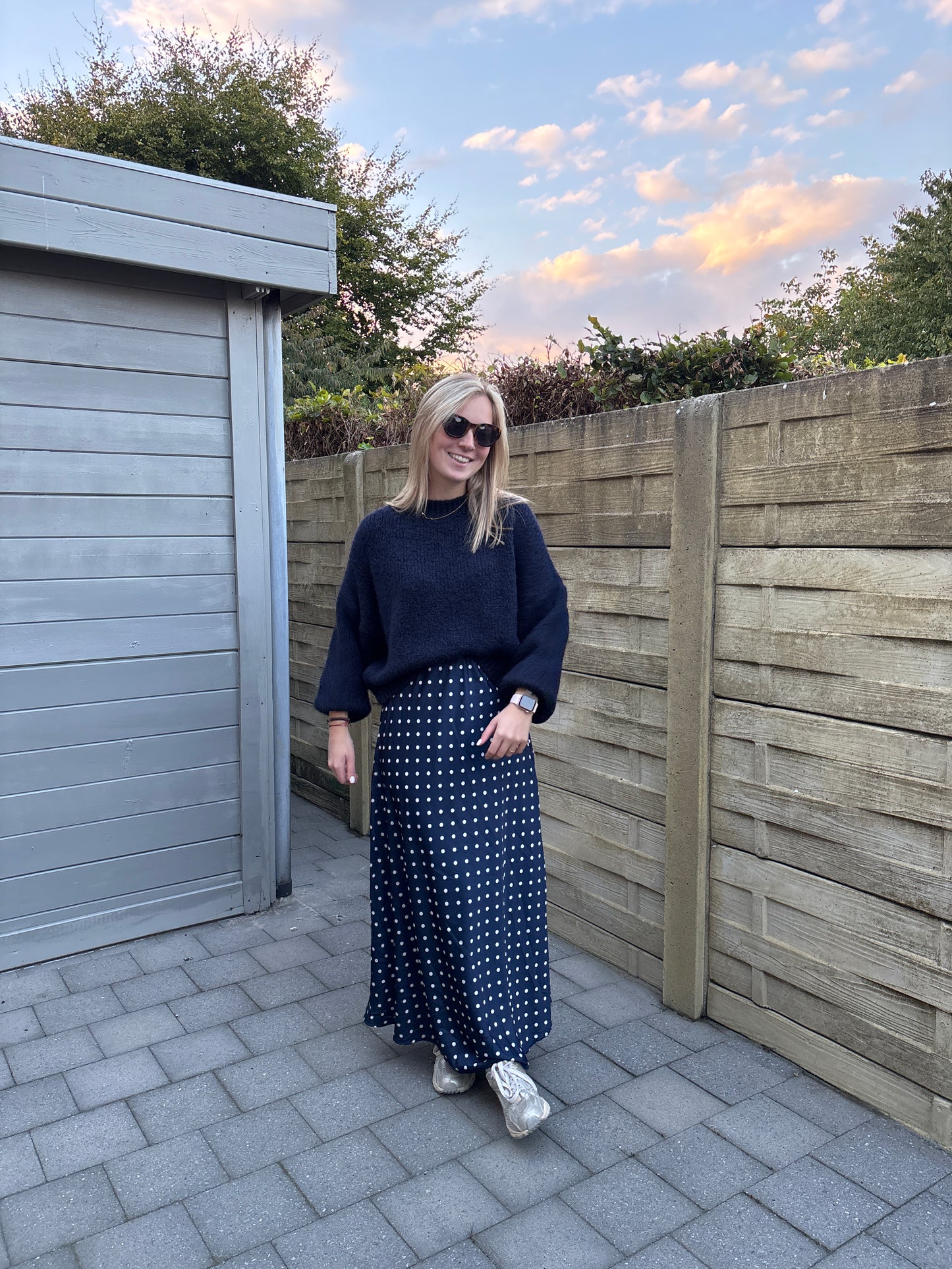 Polka satijnen rok - donkerblauw