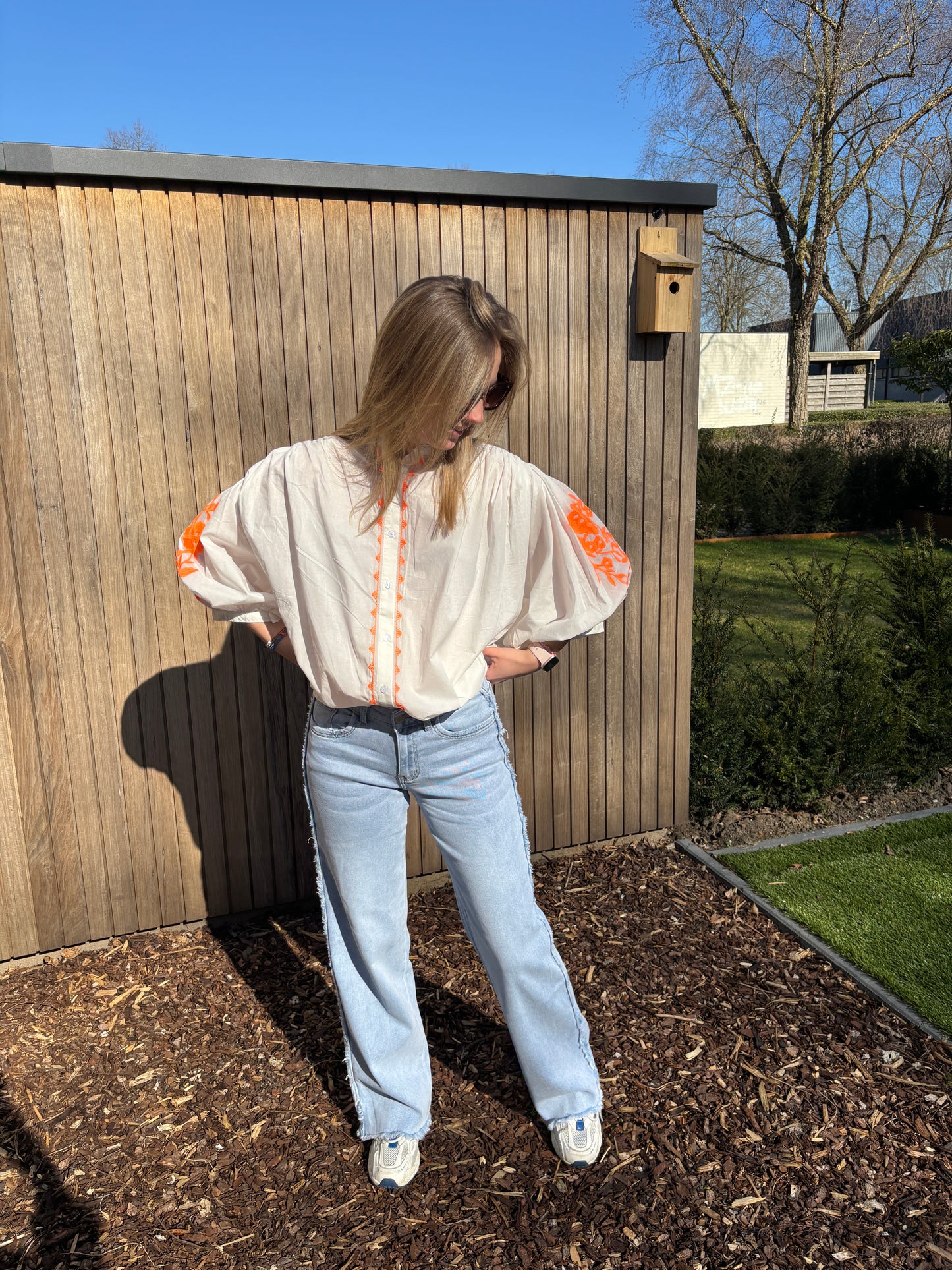 Liva blouse - wit/oranje