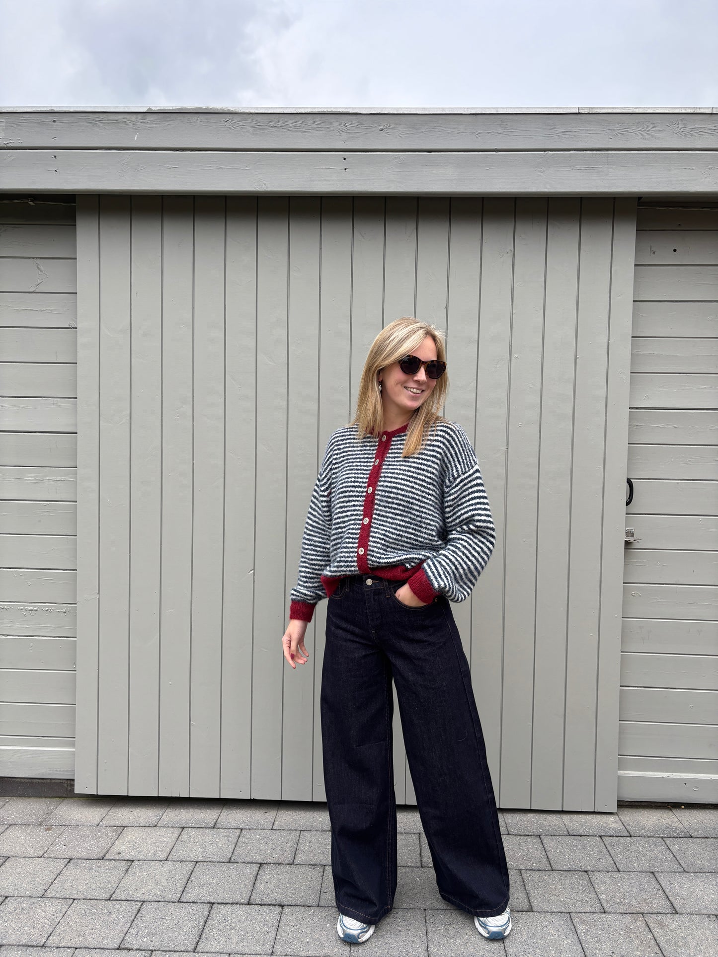 Holly cardigan - donkerblauw/bordeaux