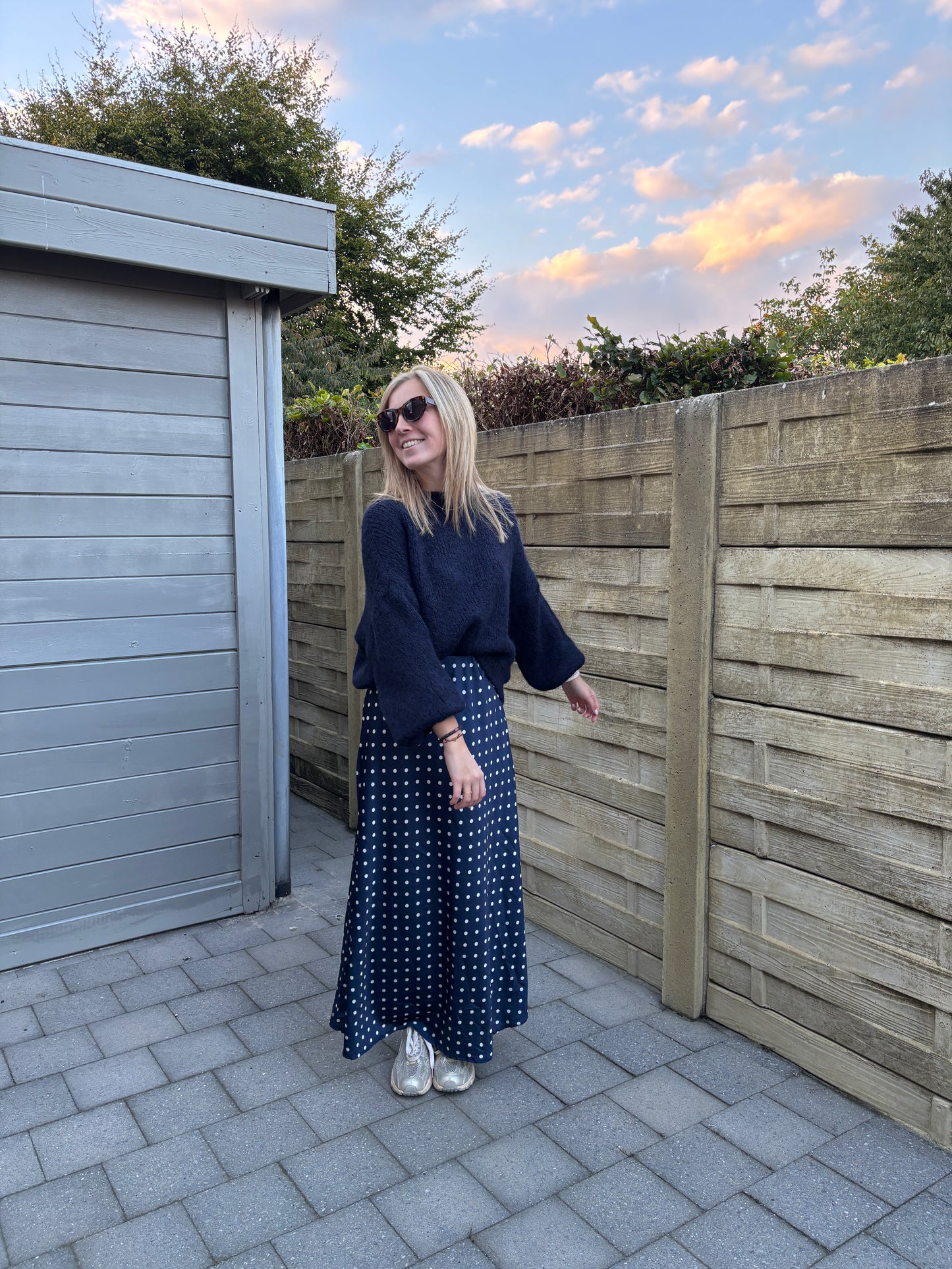 Polka satijnen rok - donkerblauw