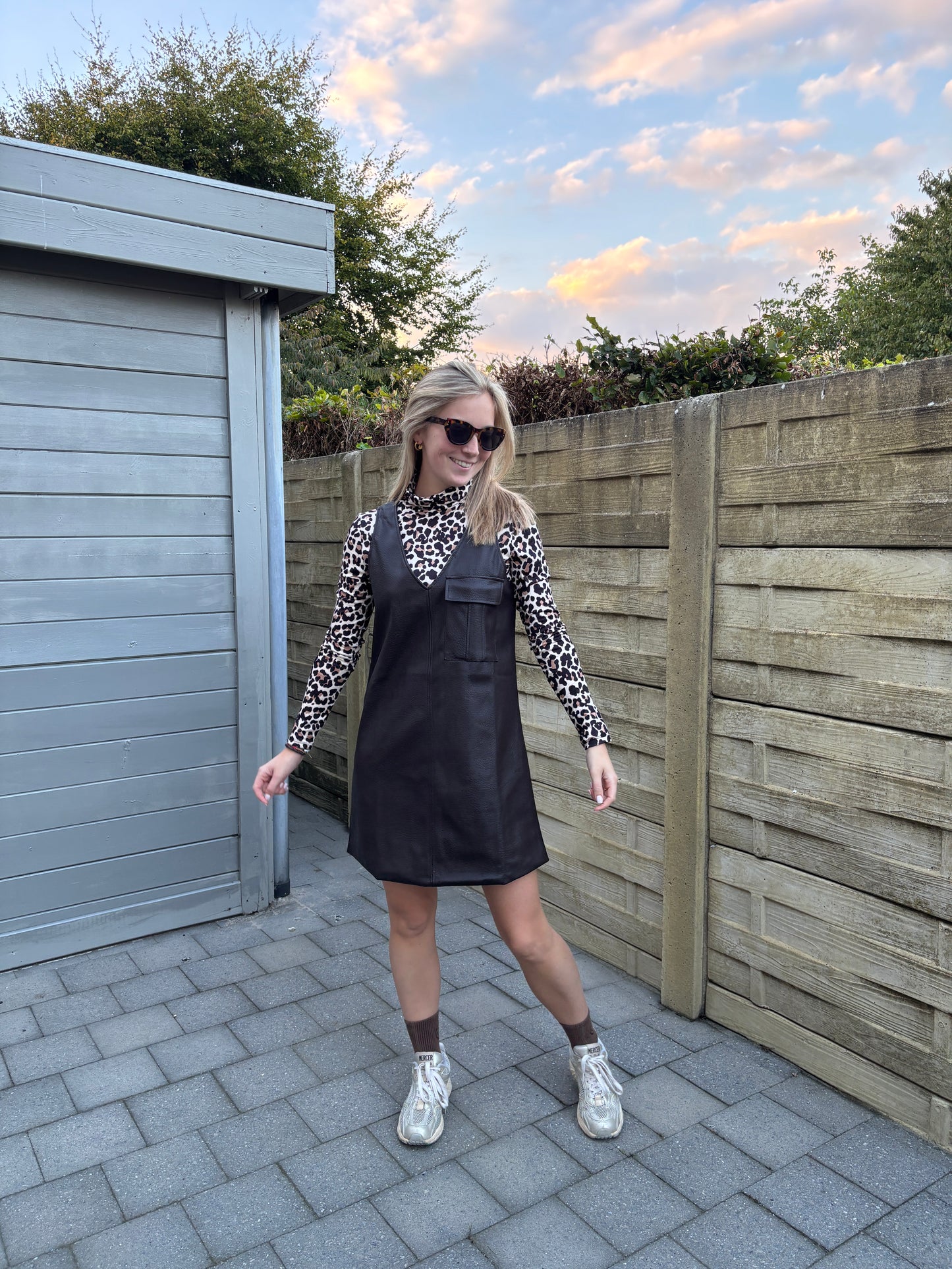 Lois lederen jurk - bruin