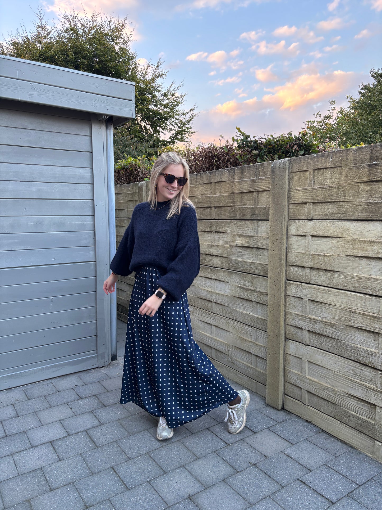 Polka satijnen rok - donkerblauw