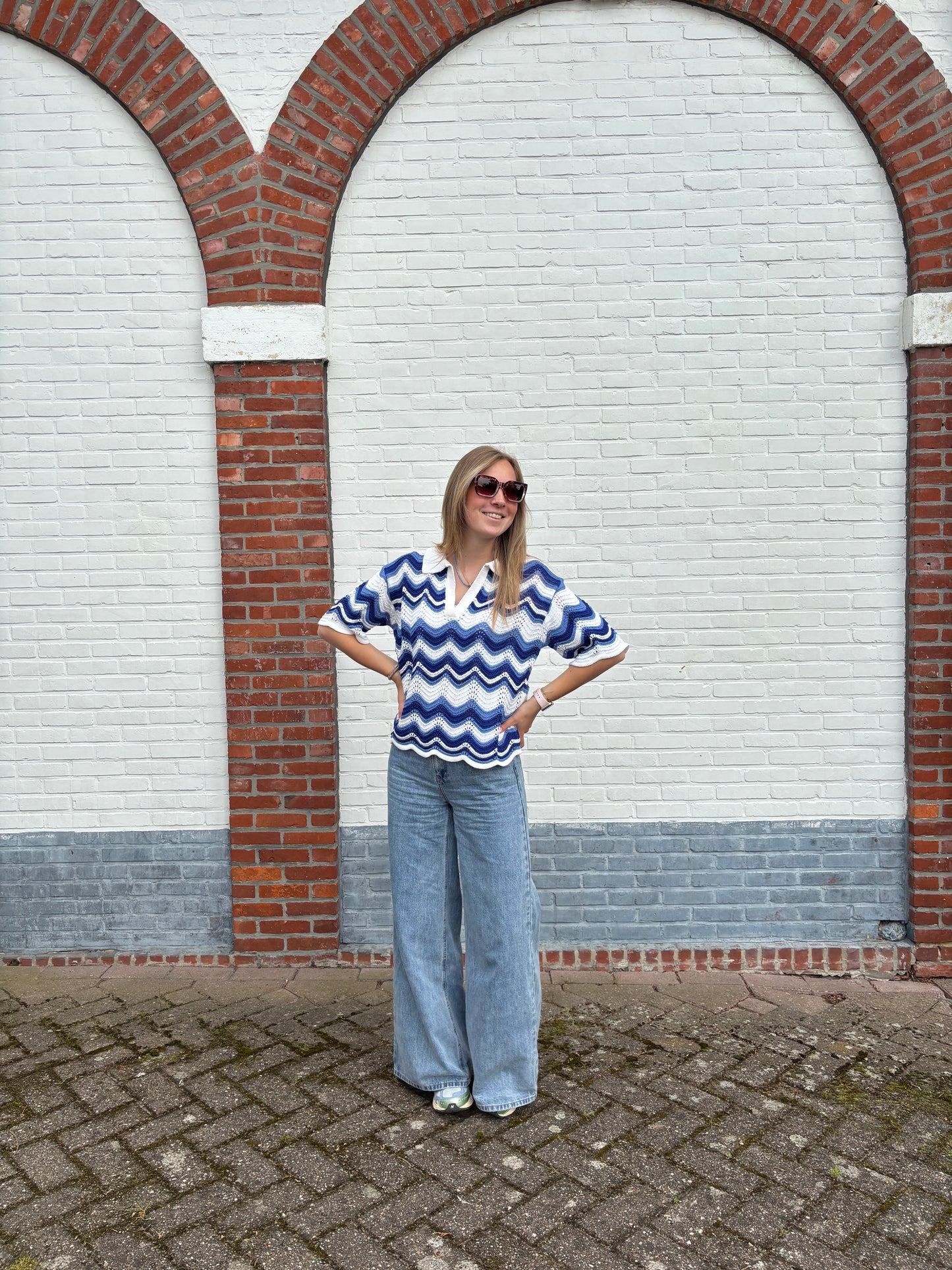 Jutta crochet polo - blauw