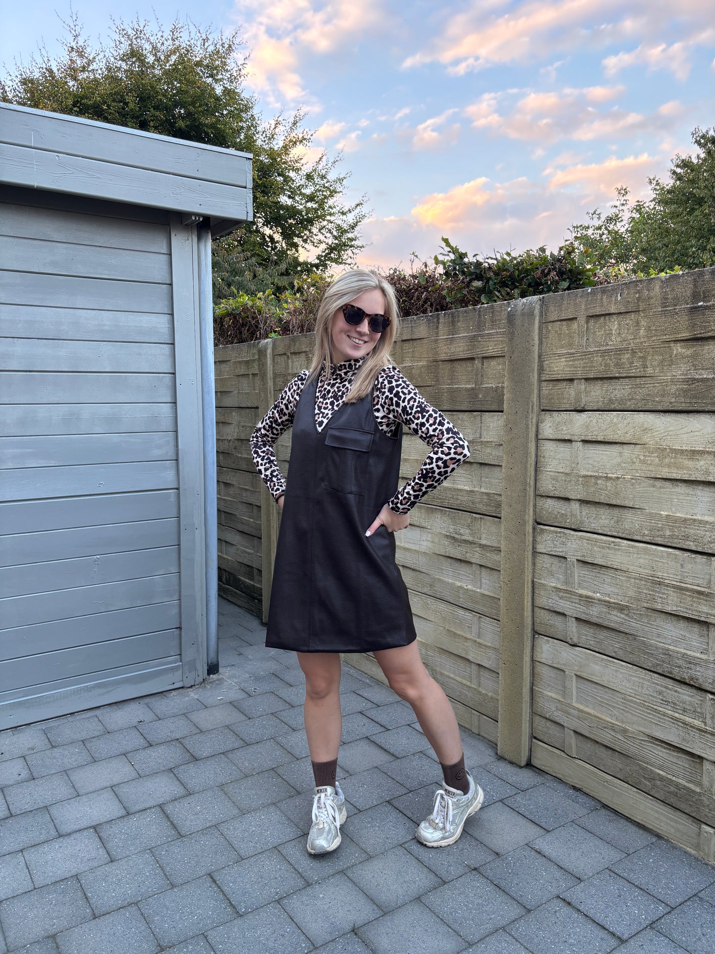 Lois lederen jurk - bruin