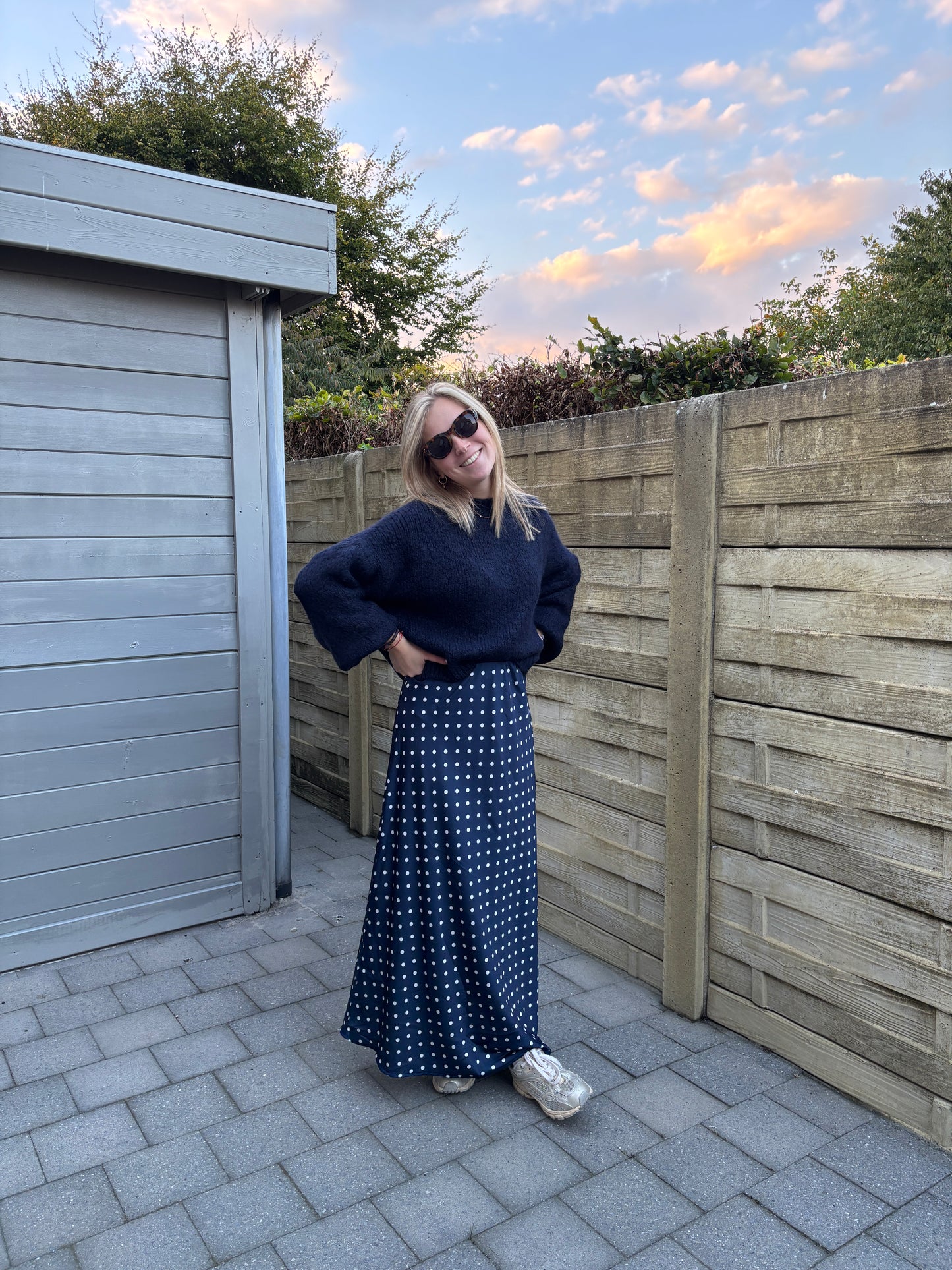 Polka satijnen rok - donkerblauw