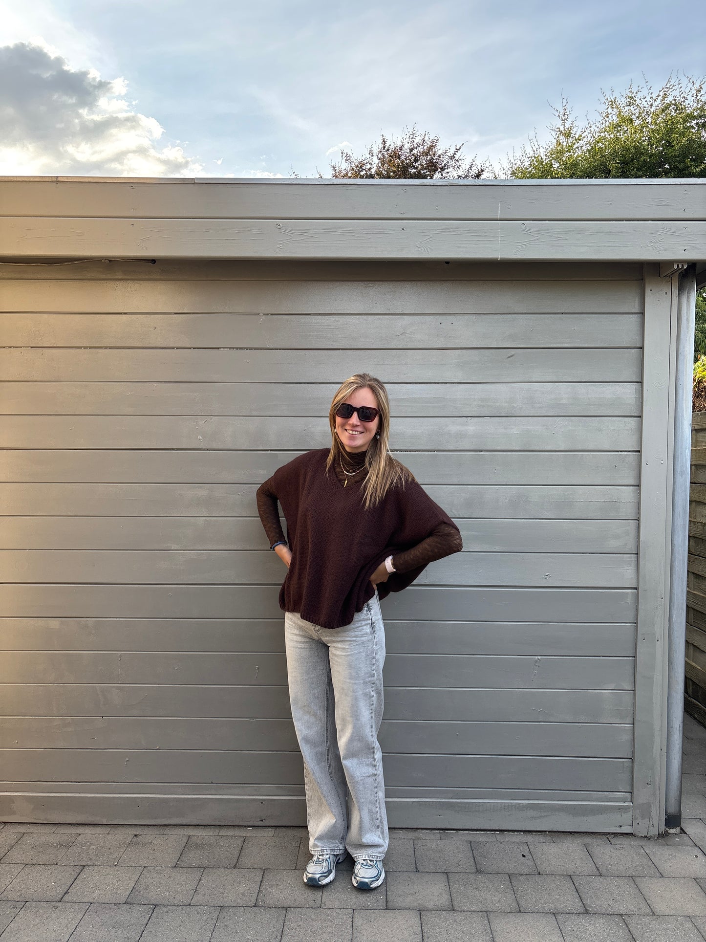 Allis kanten top - bruin