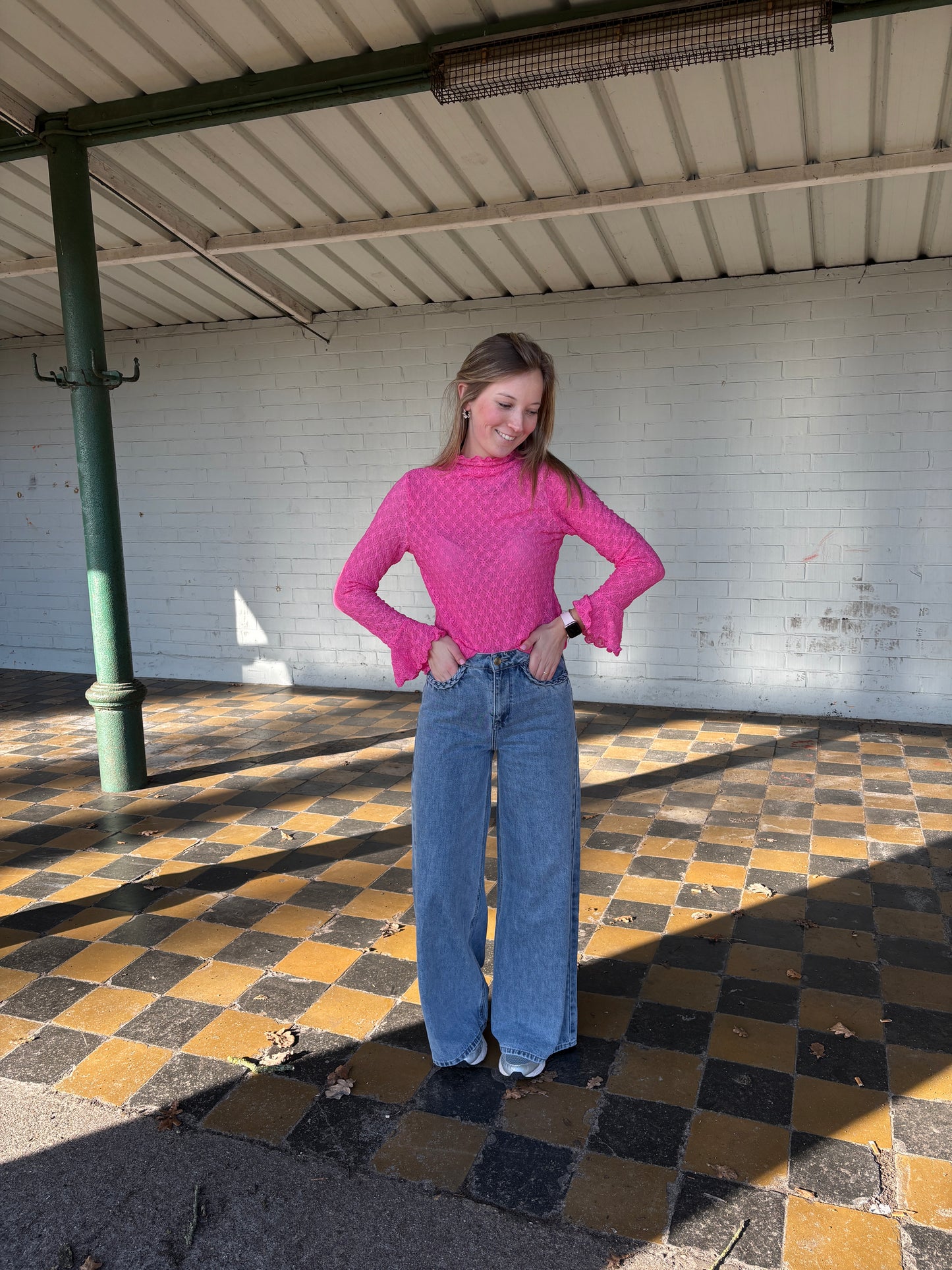 Saar kanten top - roze