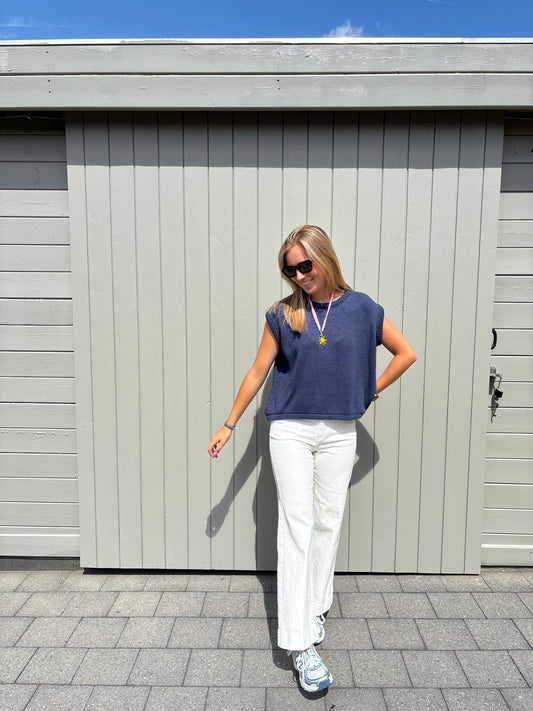 Flora top - marineblauw