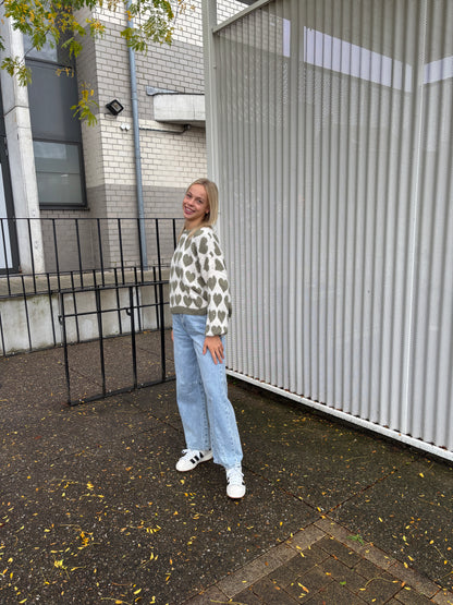 Ella trui - kaki/ecru