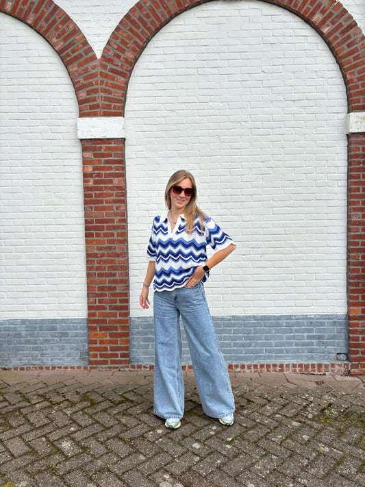 Jutta crochet polo - blauw