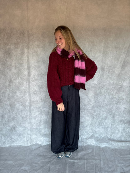 Nell sjaal - bordeaux/roze