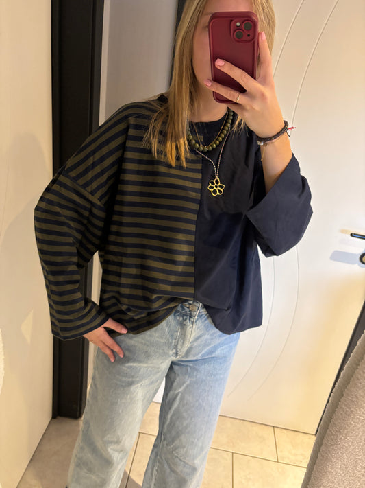 Billy longsleeve - donkerblauw/kaki