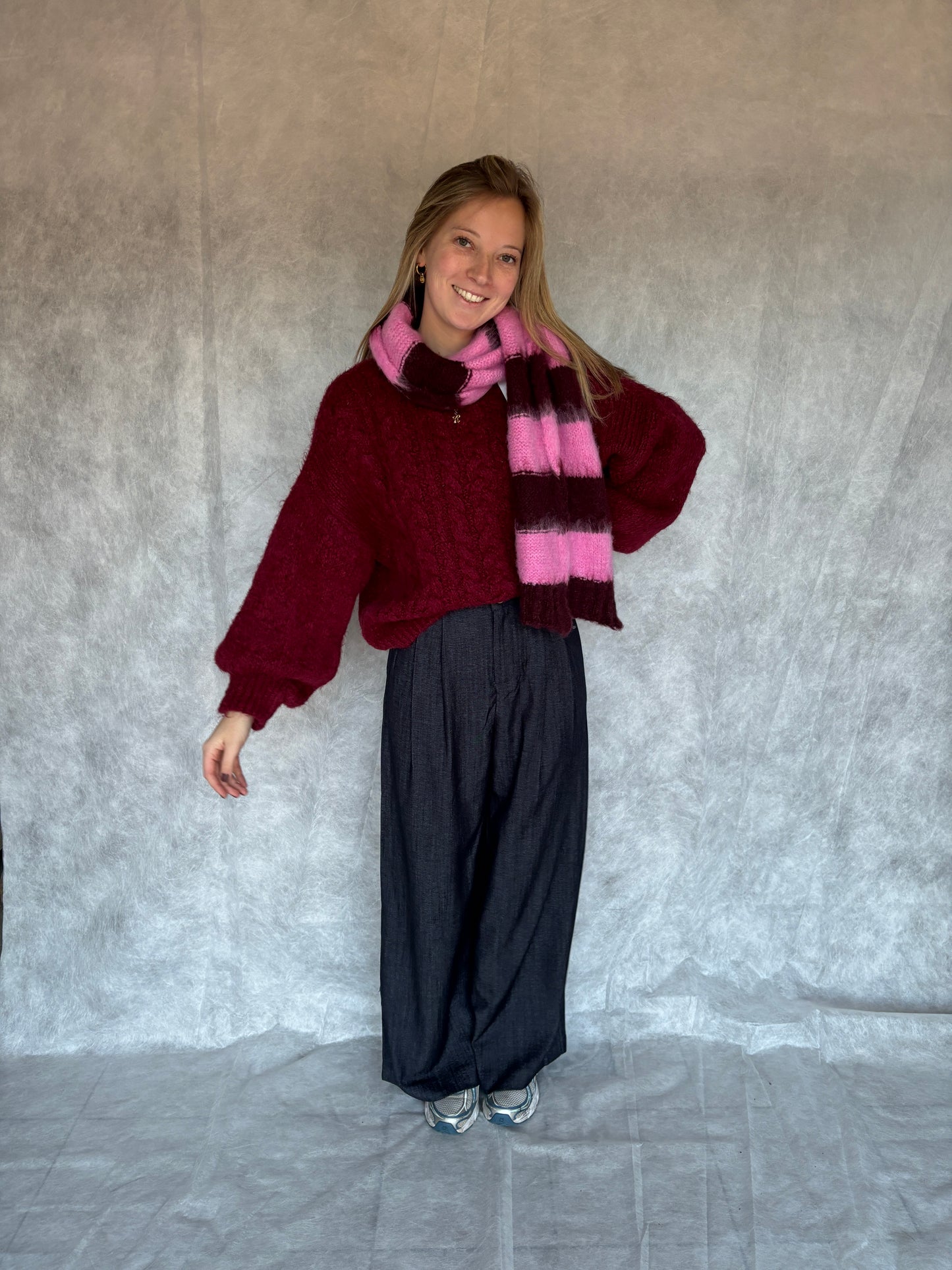 Nell sjaal - bordeaux/roze