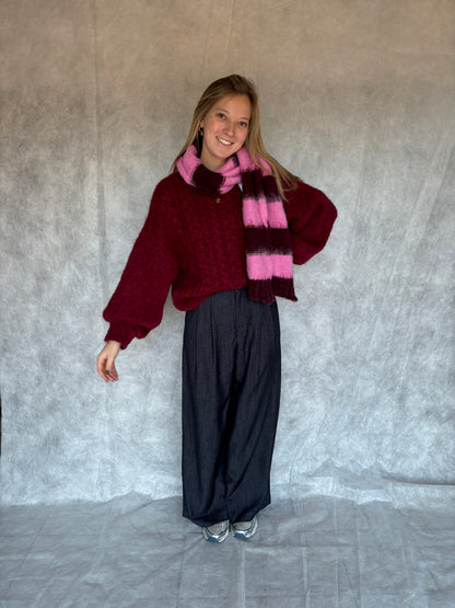 Nell sjaal - bordeaux/roze