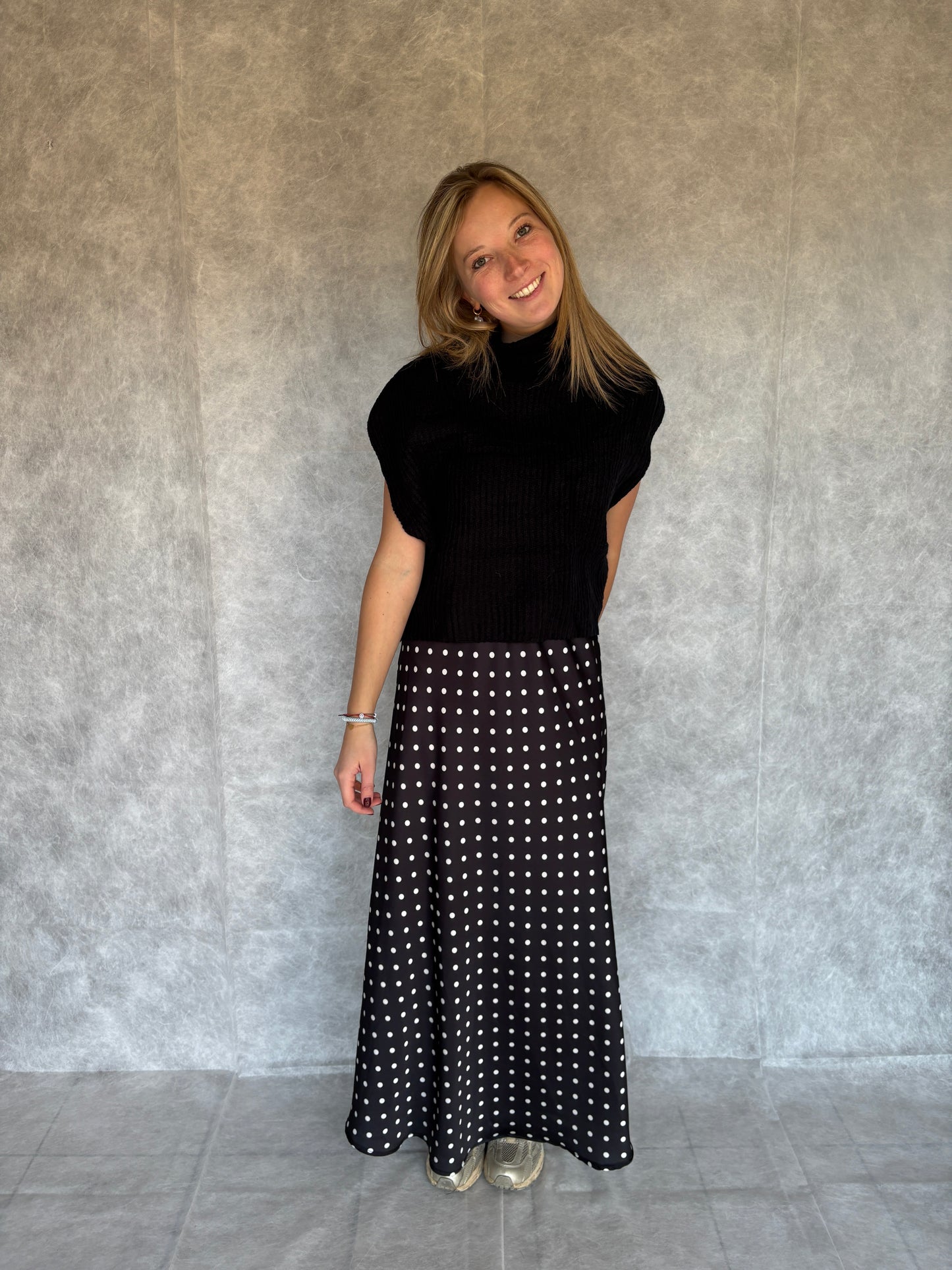 Polka satijnen rok - zwart