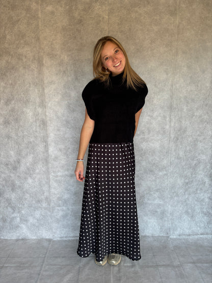 Polka satijnen rok - zwart