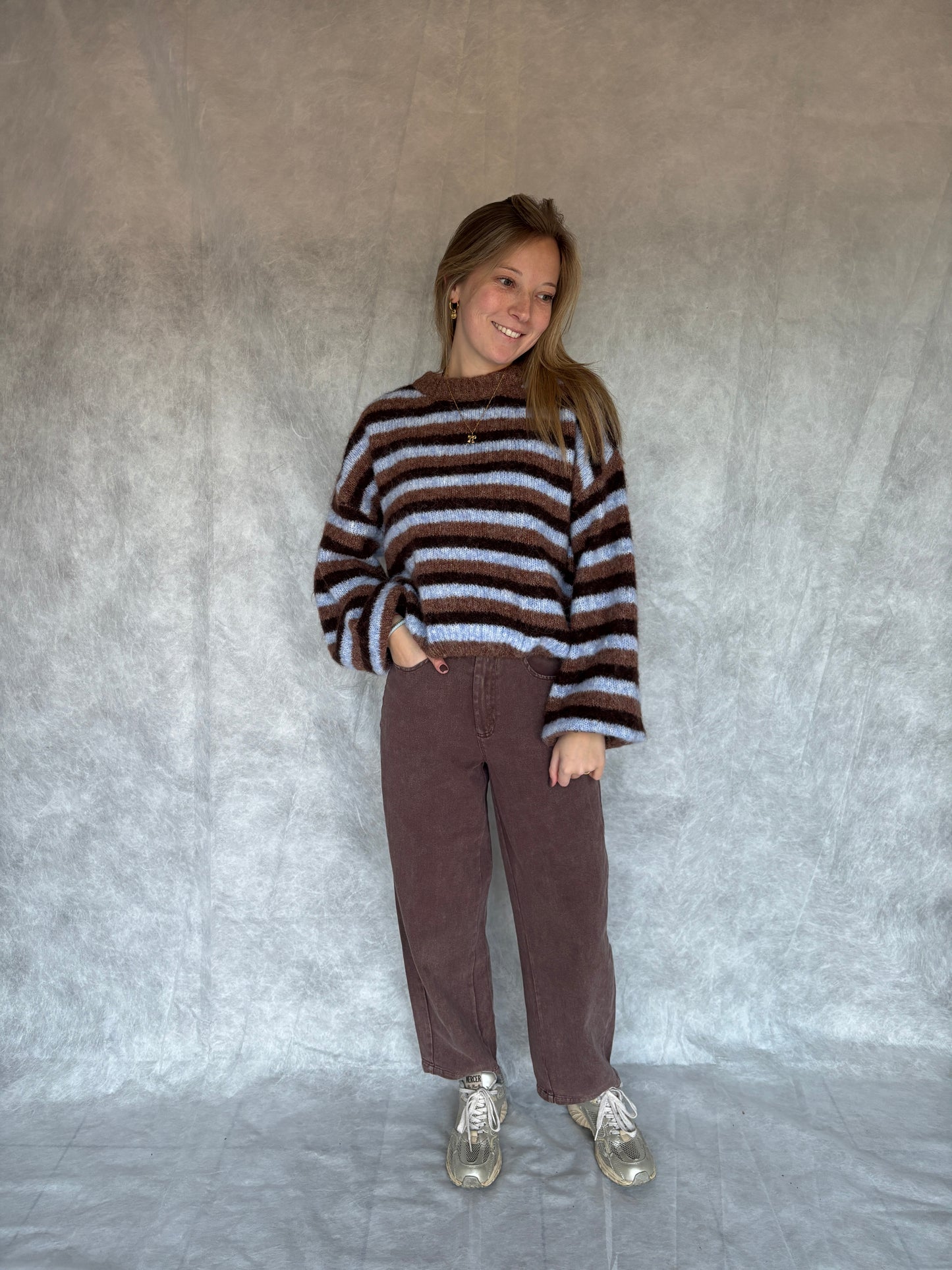 Olivia trui - bruin/blauw