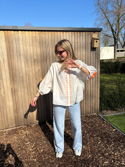 Liva blouse - wit/oranje