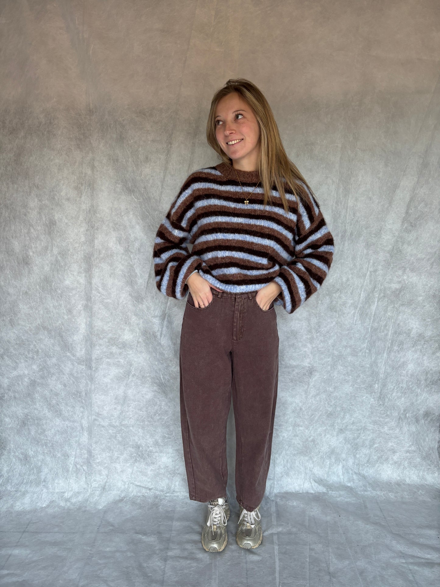 Olivia trui - bruin/blauw