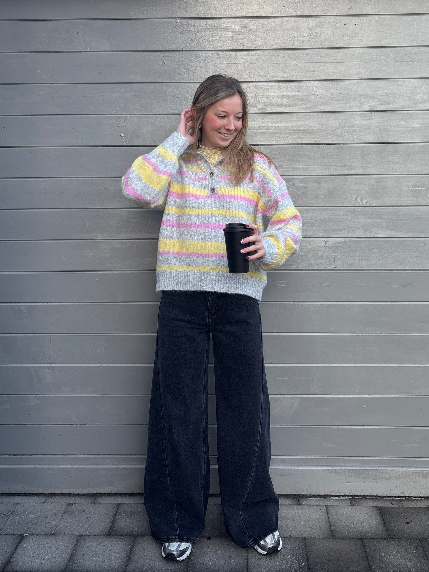 Sille polotrui - grijs/roze/geel