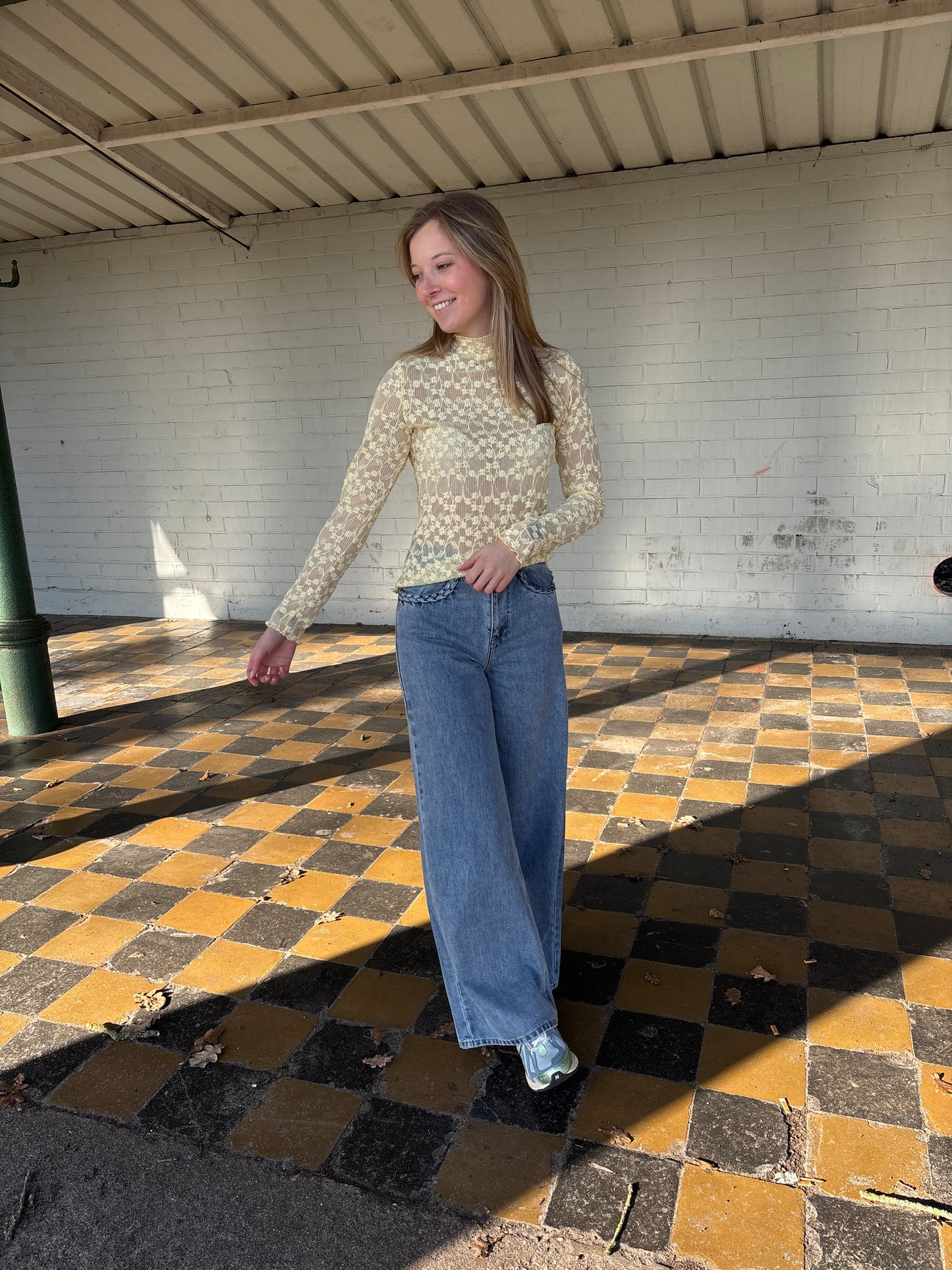 Stella kanten top - geel