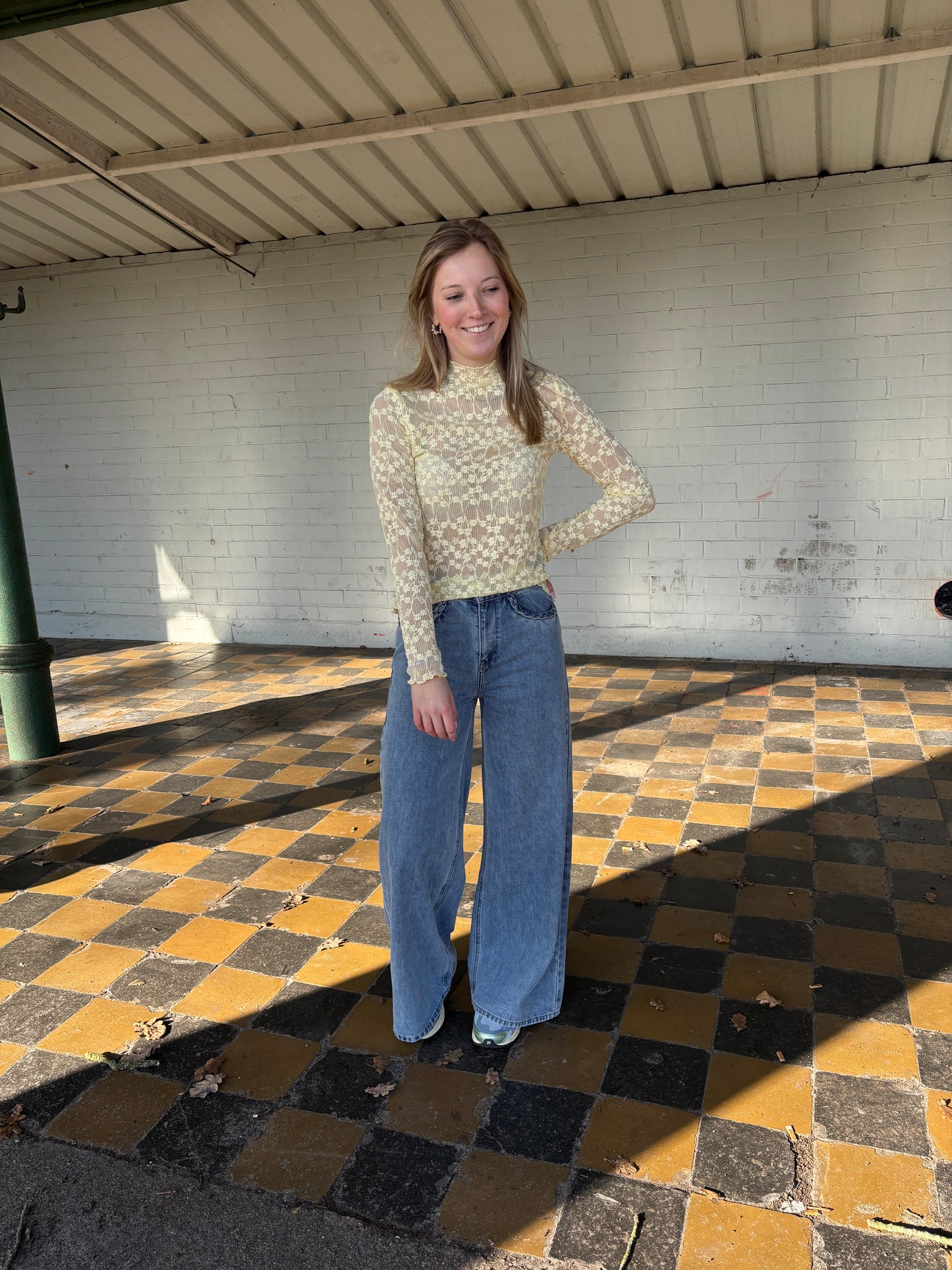 Stella kanten top - geel