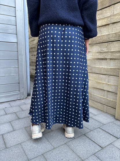 Polka satijnen rok - donkerblauw