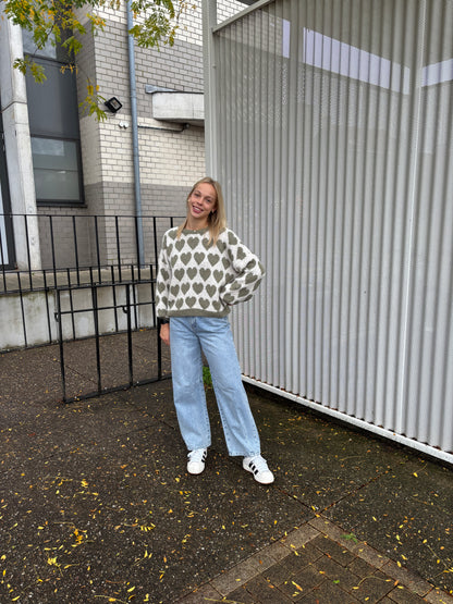 Ella trui - kaki/ecru