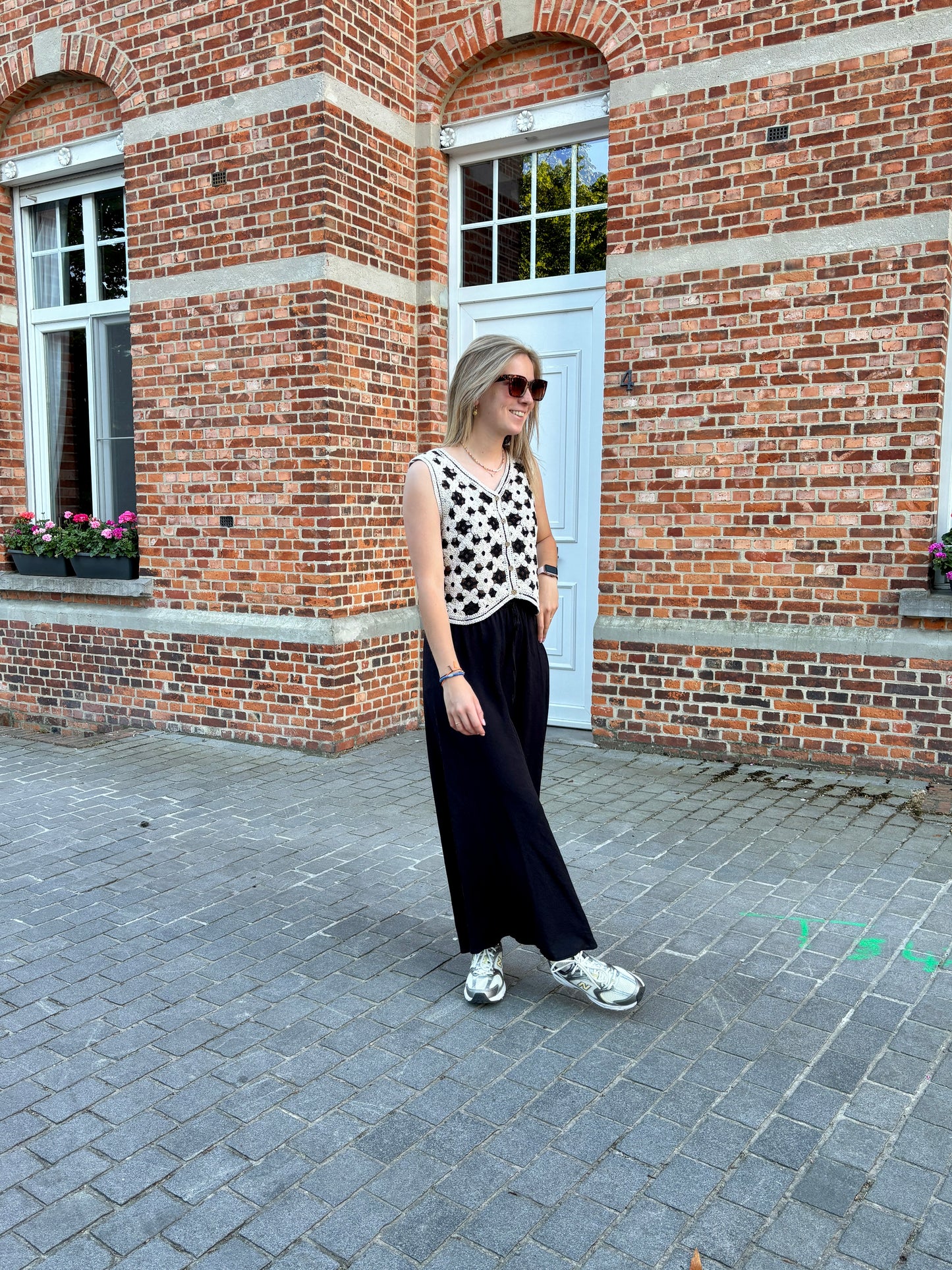 Lara top - zwart/beige