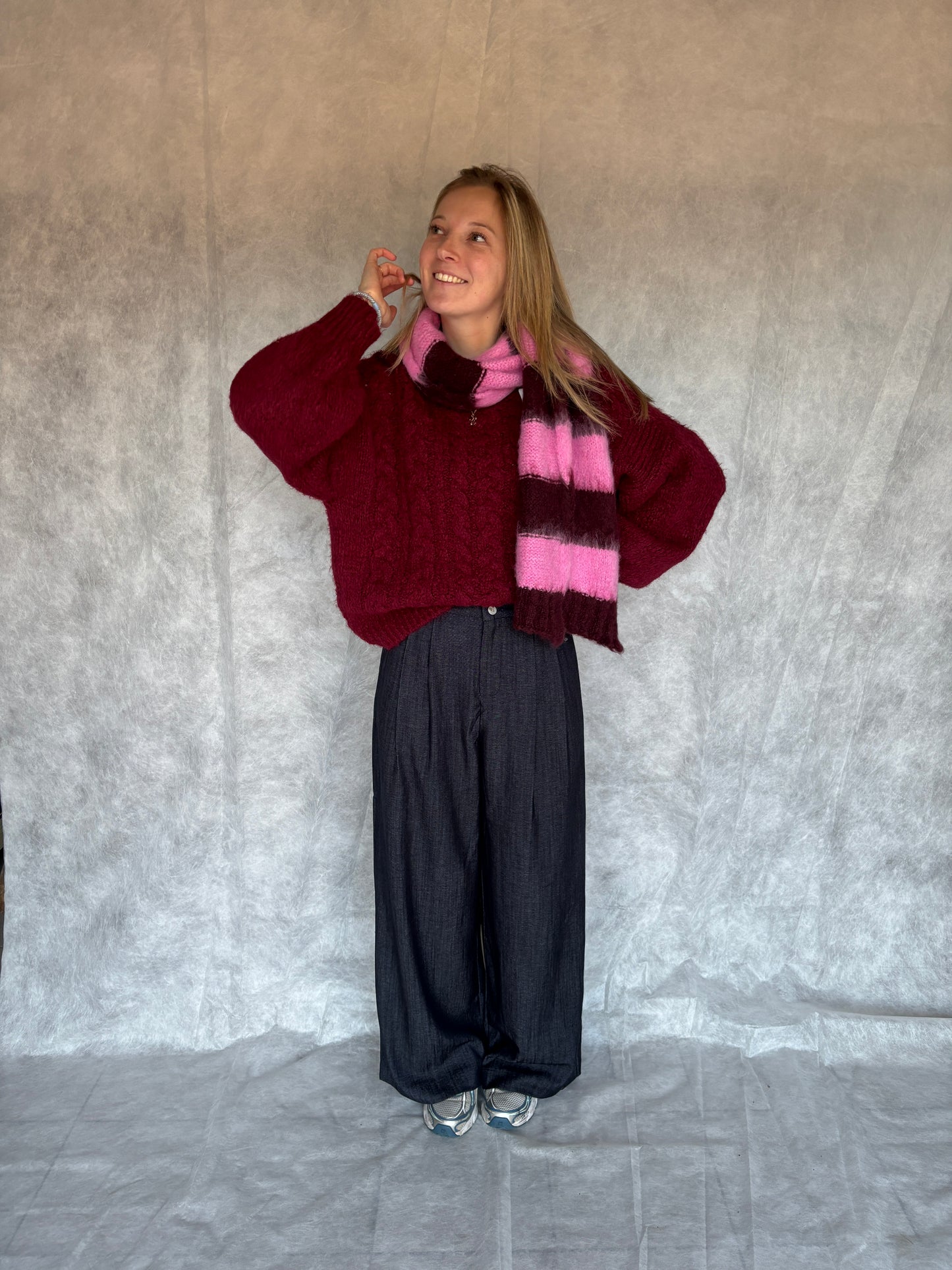 Nell sjaal - bordeaux/roze