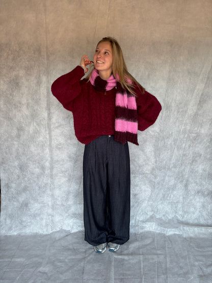 Nell sjaal - bordeaux/roze