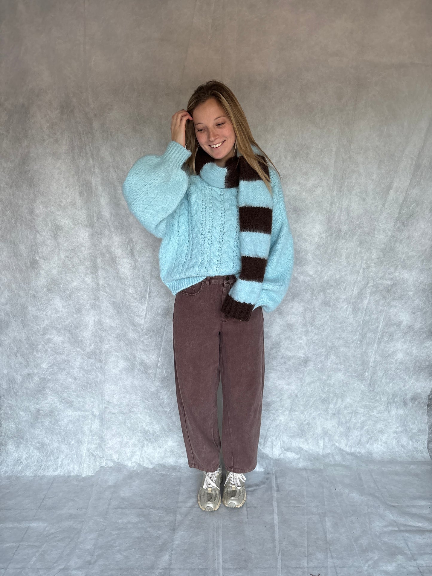 Nell sjaal - bruin/lichtblauw