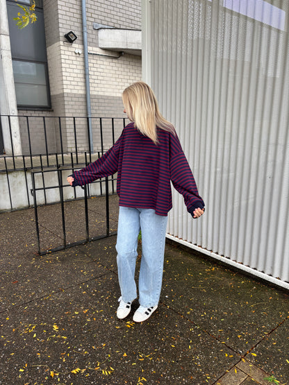 Sammy sweater - bordeaux/donkerblauw
